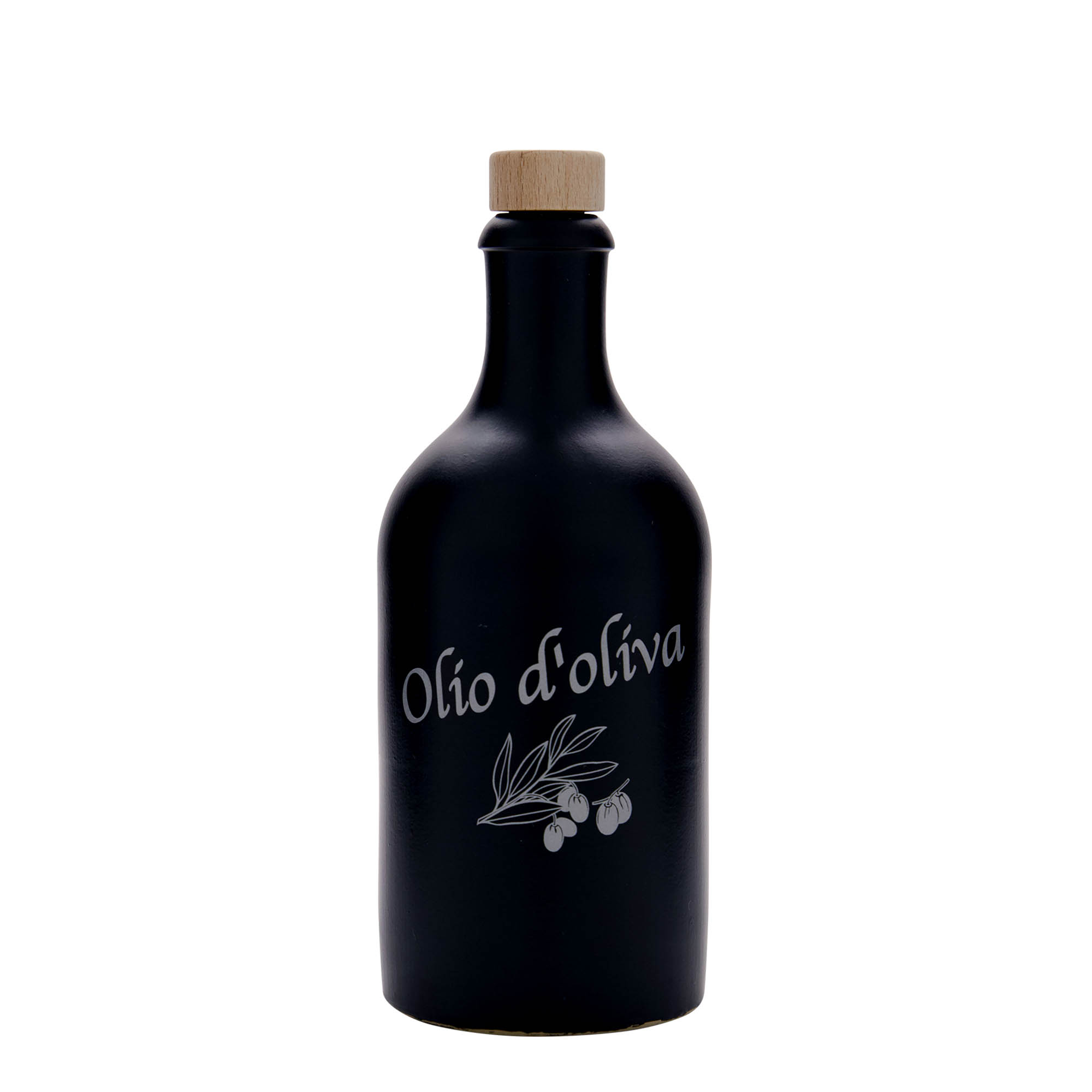 500 ml molio ąsotis, motyvas: alyvuogių aliejus, keraminis, juodas, burna: kamštis