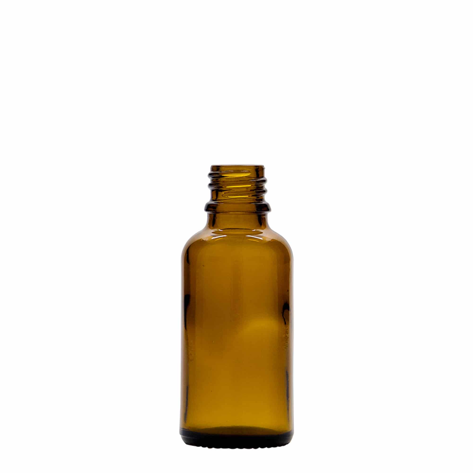 30 ml purškiama medicininė buteliuko, stiklas, rudas, anga: DIN 18