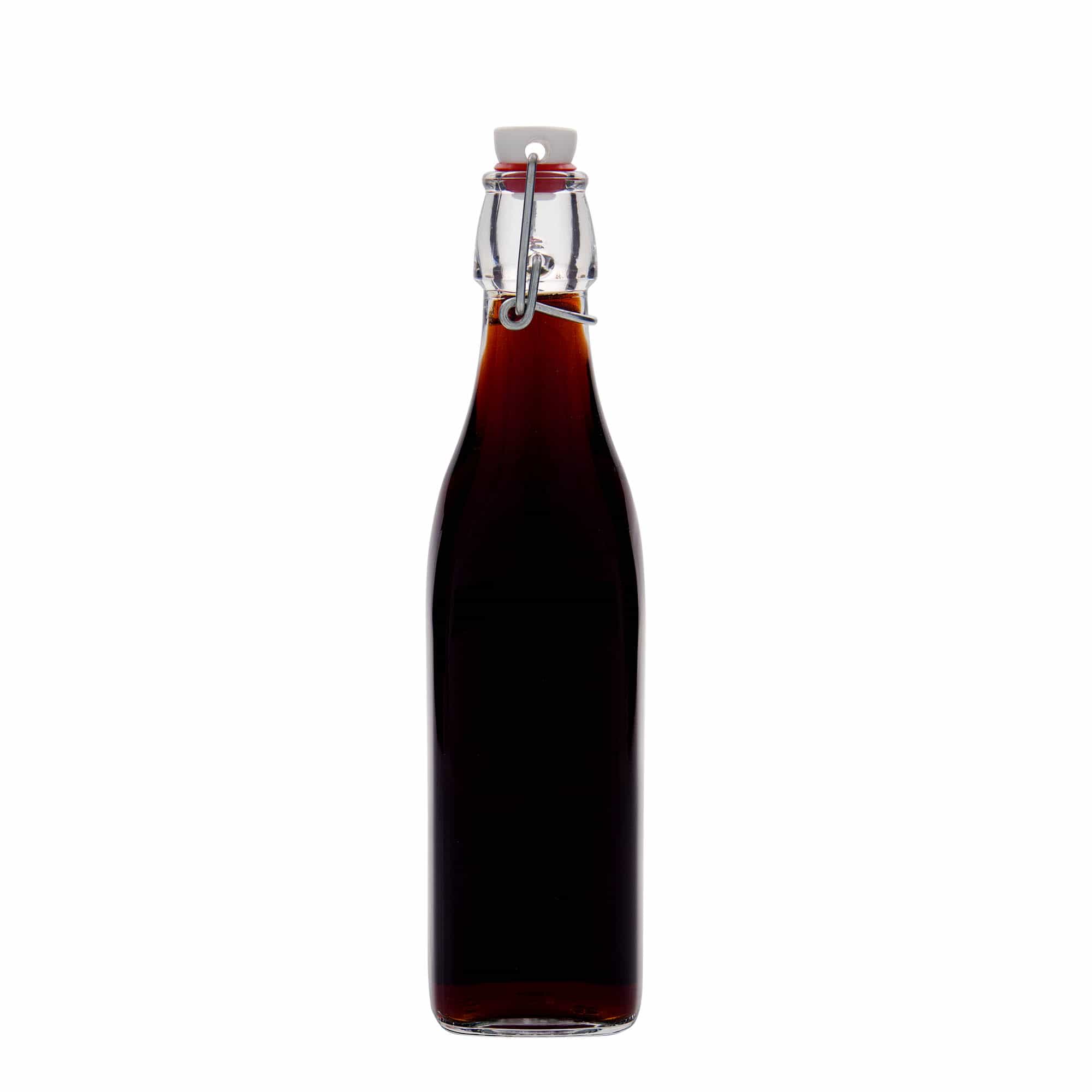 500 ml stiklinis butelis „Swing“, kvadratinis, anga: spaustukas uždarymui