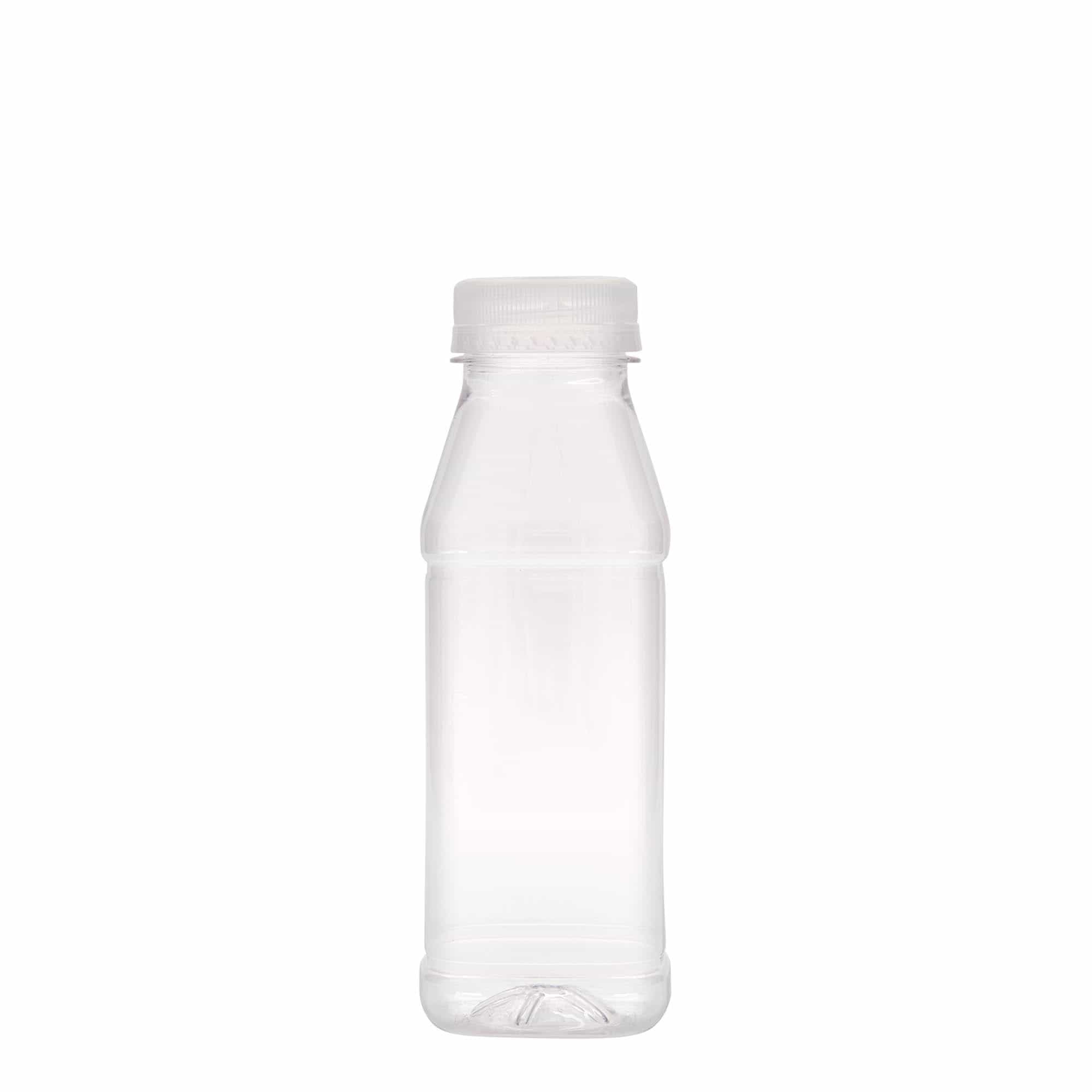 330 ml PET butelis „Milk and Juice Carré“, kvadratinis, plastikinis, anga: 38 mm