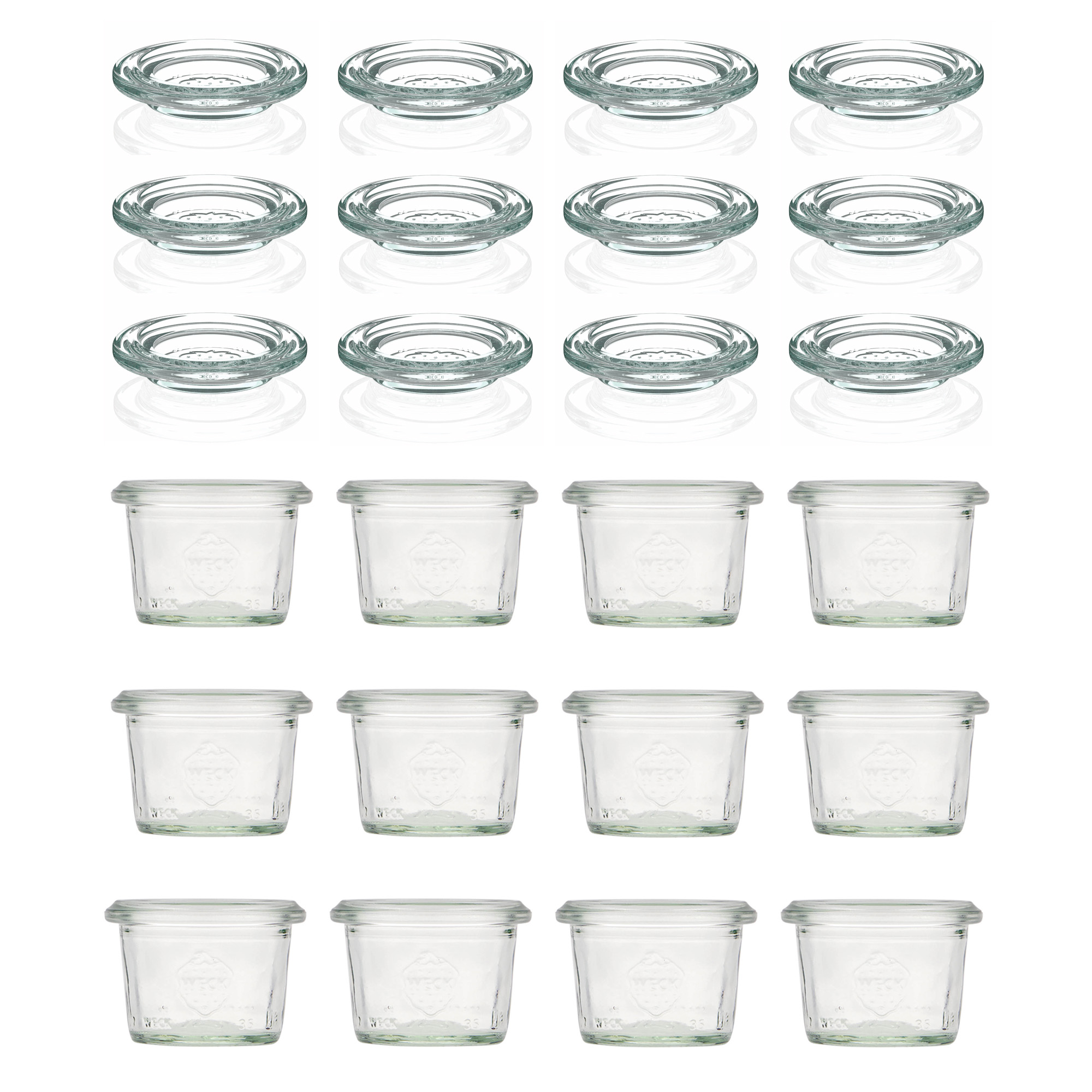 12x 35 ml WECK-stiklainis su plačiu burnu su stiklo dangteliu RR 40