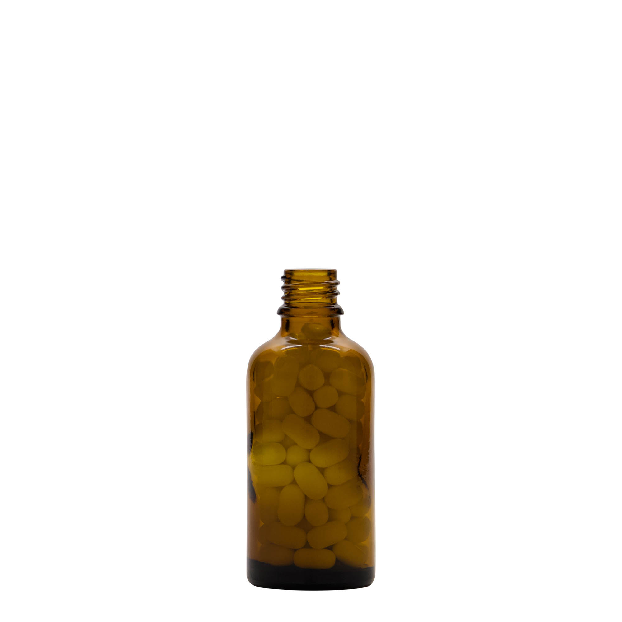 50 ml medicininis buteliukas, stiklas, rudas, anga: DIN 18