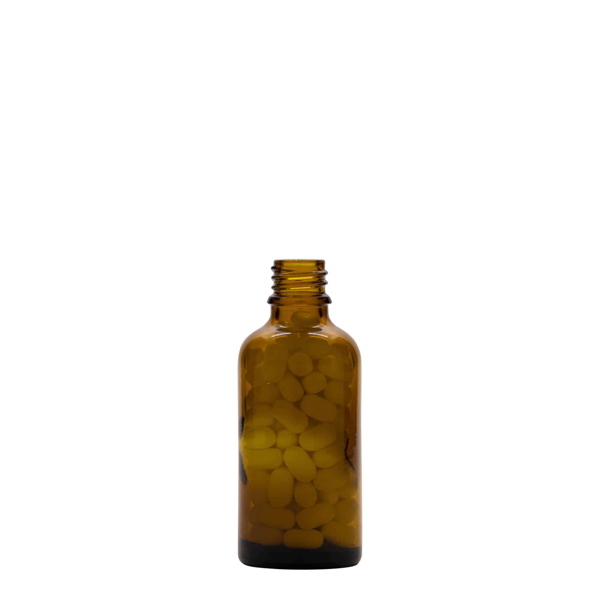 50 ml medicininis buteliukas, stiklas, rudas, anga: DIN 18 50 ml medicininis buteliukas, stiklas, rudas, anga: DIN 18