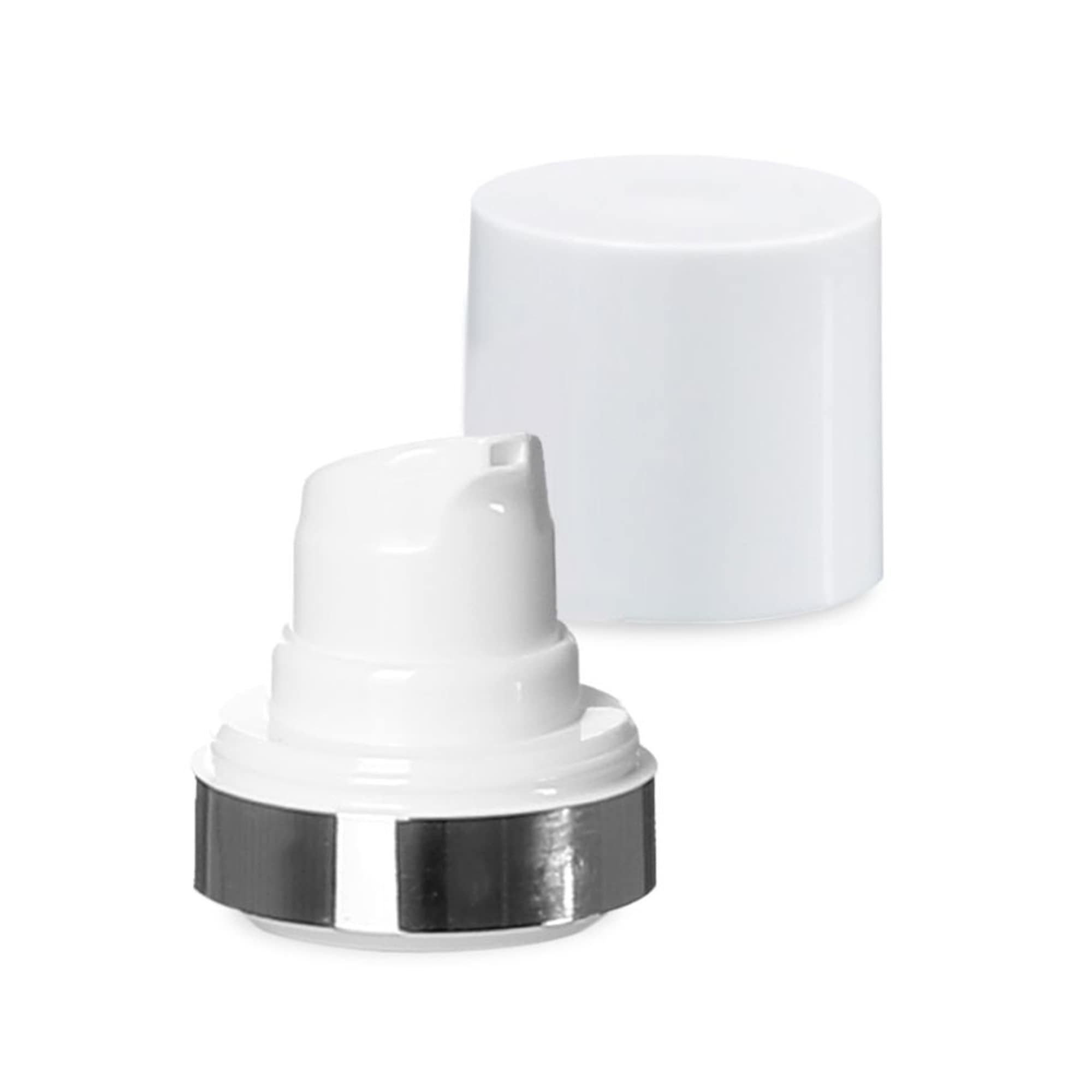 Airless galvutė Micro sidabrinis kraštelis + balta, blizgi jungiamoji kepurėlė