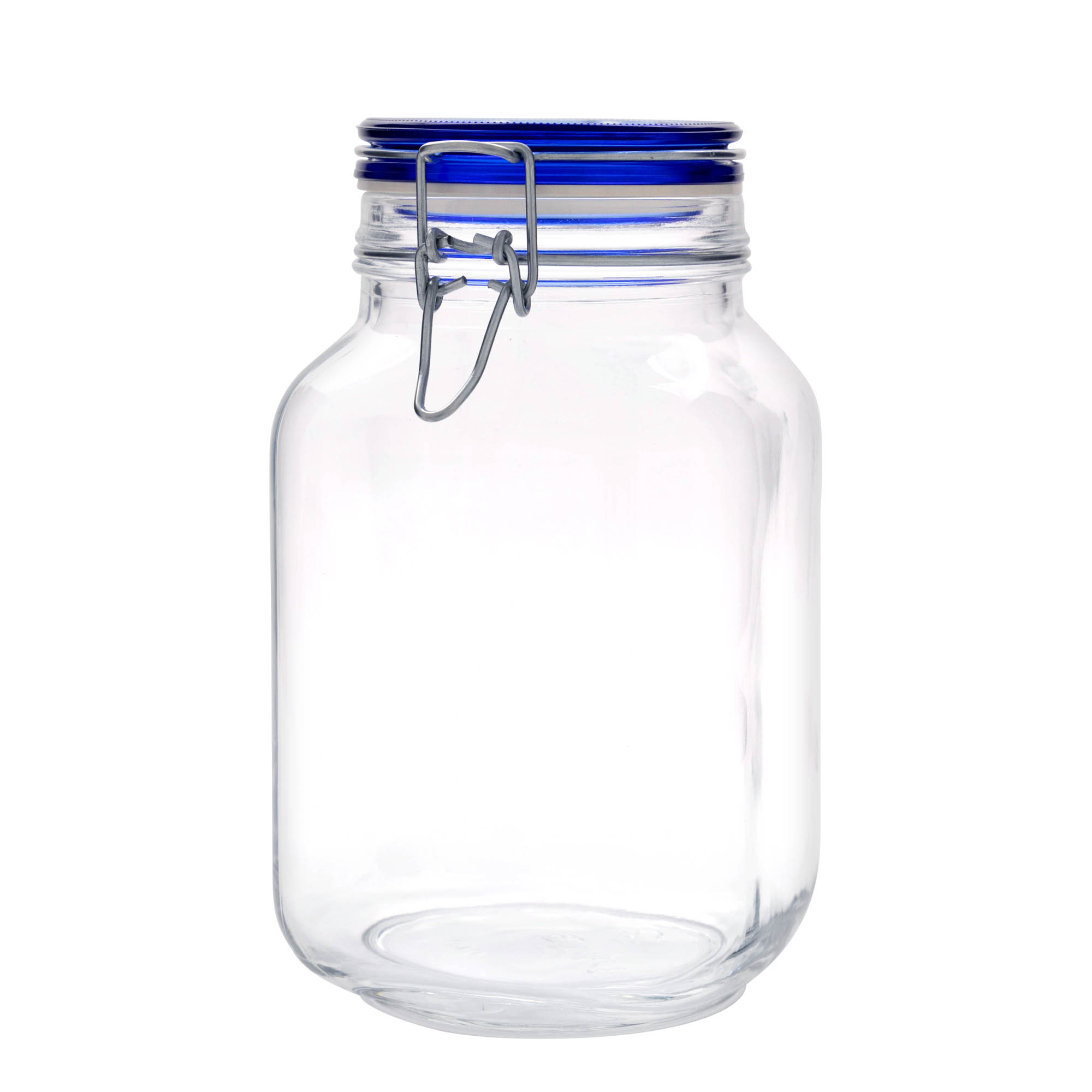 2.000 ml vielos užsegimo stiklainis „Fido“ mėlynas dangtelis, kvadratinis, anga: vielos užsegimas