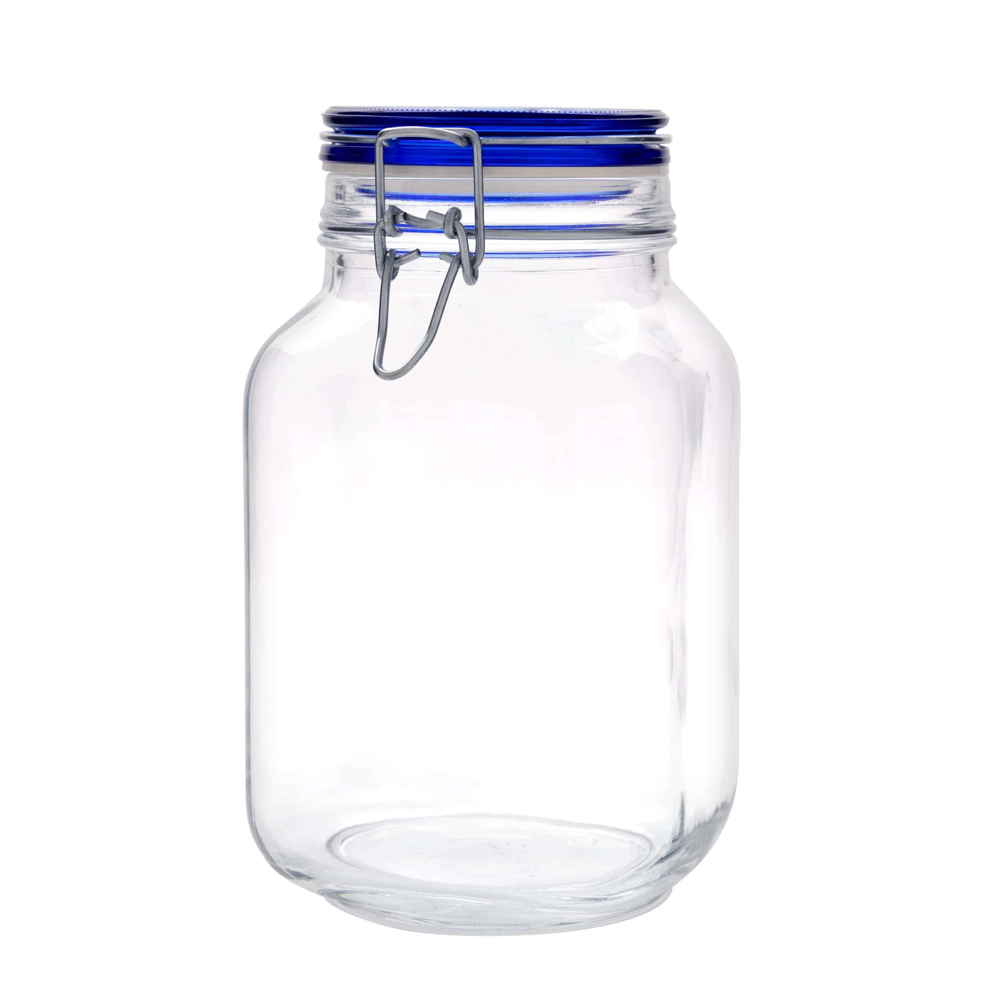 2.000 ml vielos užsegimo stiklainis „Fido“ mėlynas dangtelis, kvadratinis, anga: vielos užsegimas