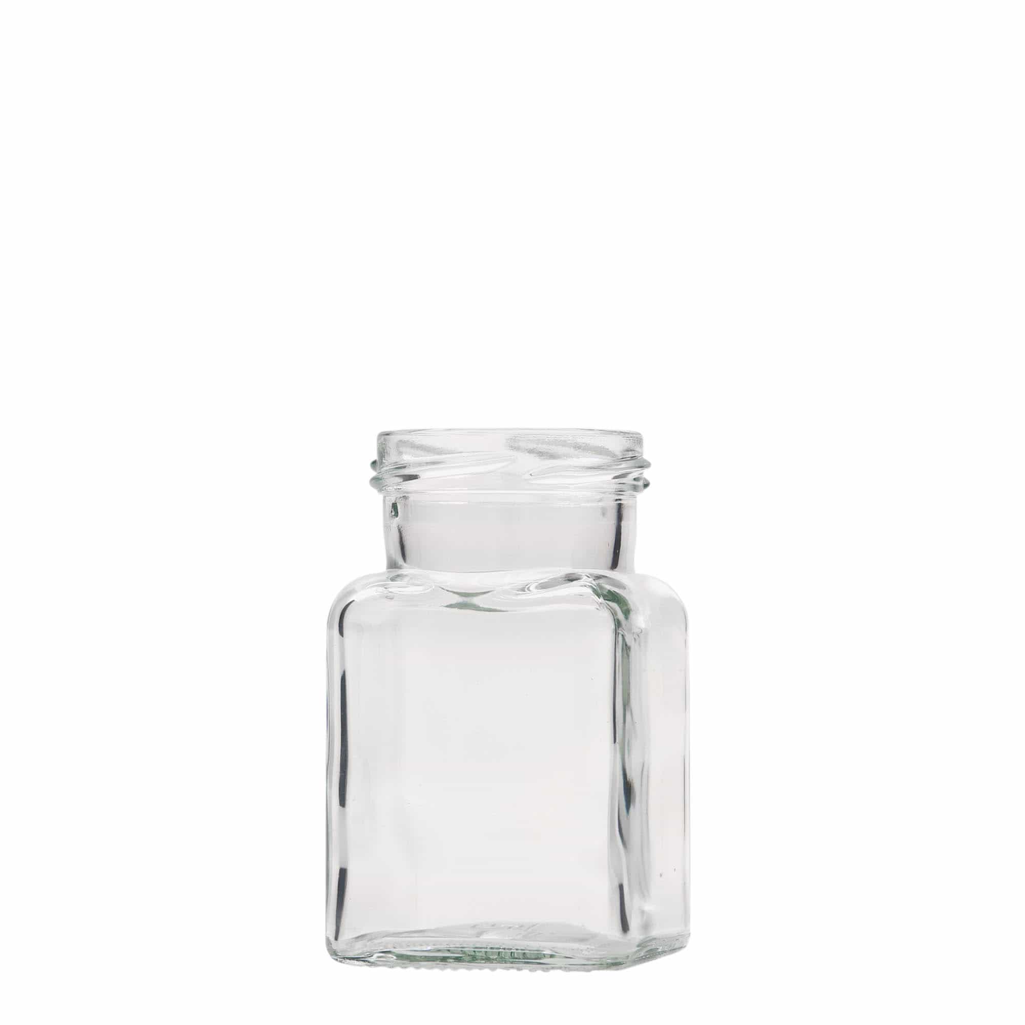 150 ml keturkampis stiklas, anga: sukamas dangtelis (TO 53)