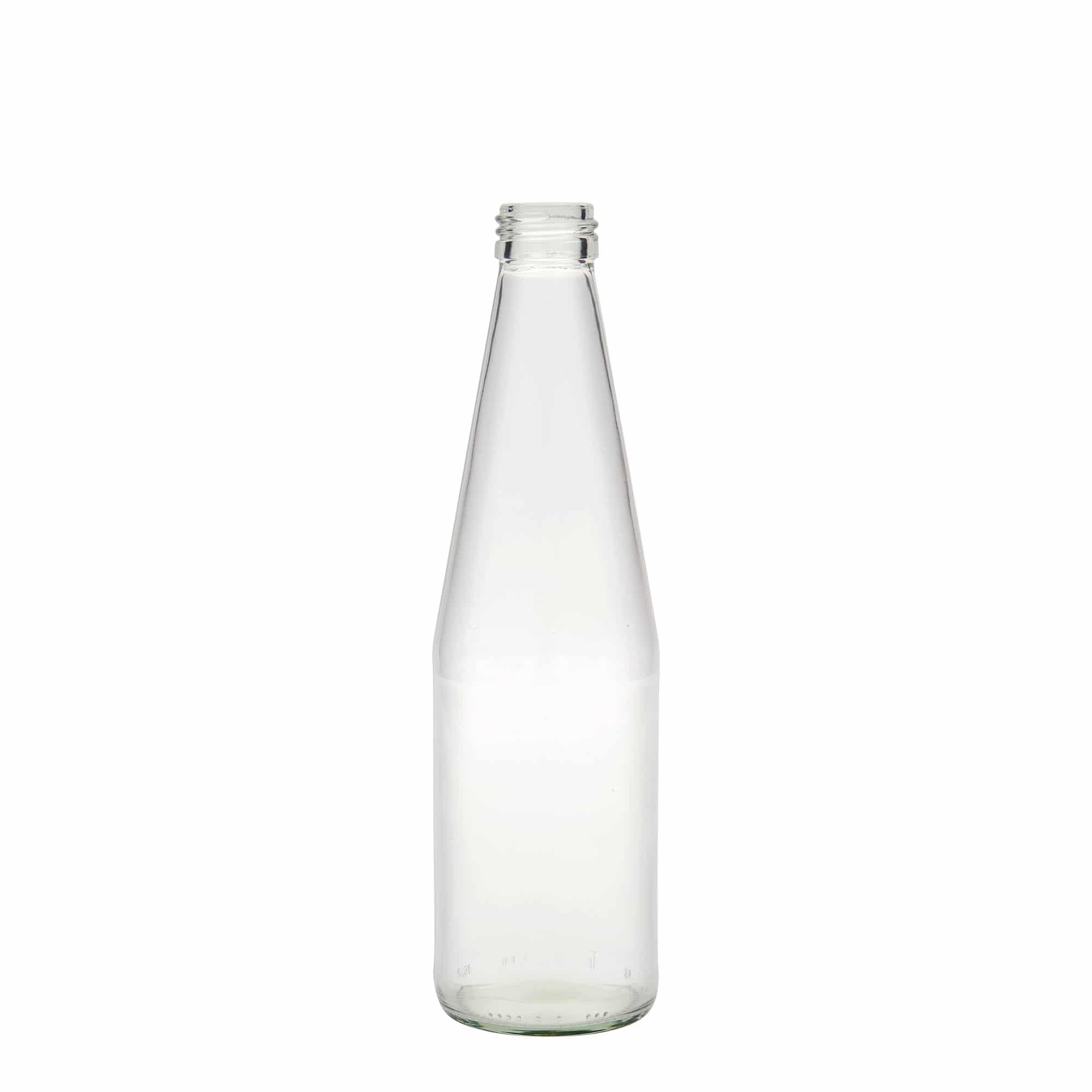 330 ml universali buteliukas morkos formos, stiklas, burna: PP 28