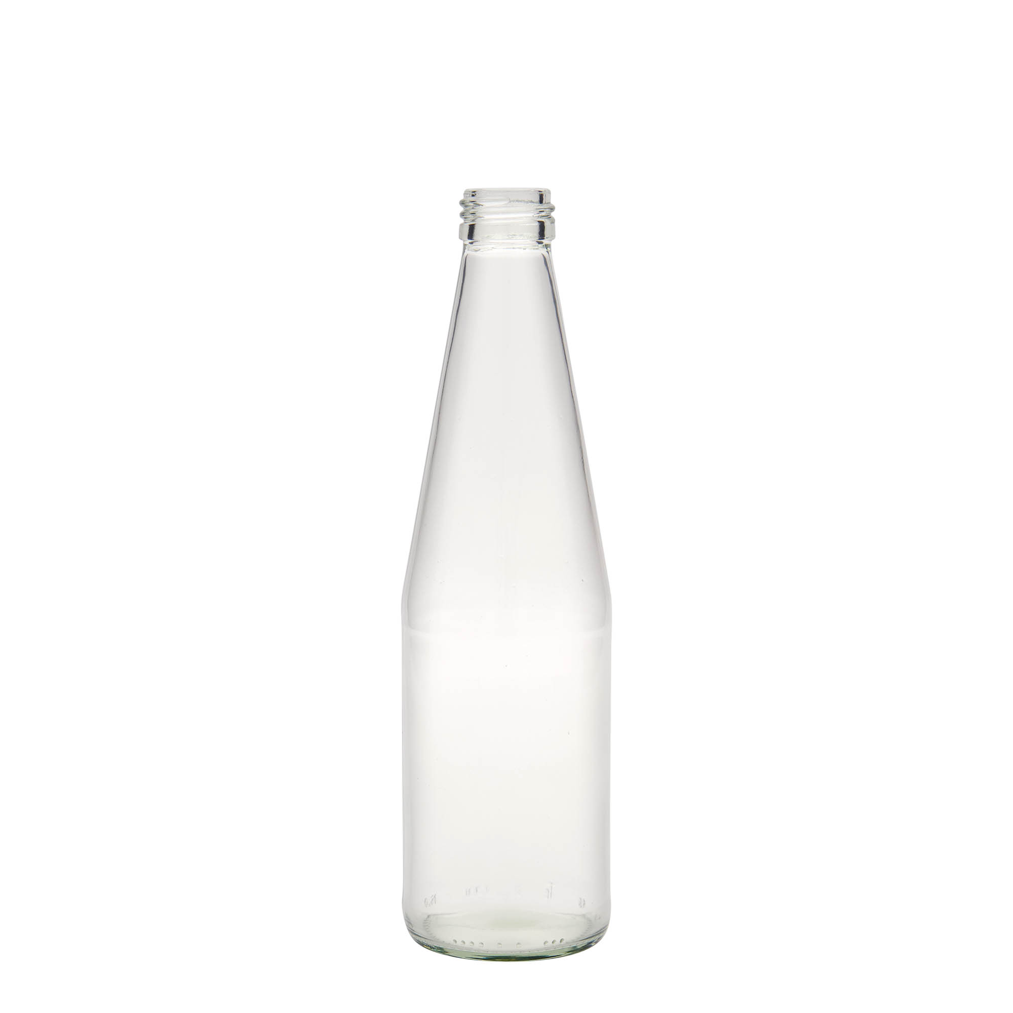 330 ml universali buteliukas morkos formos, stiklas, burna: PP 28