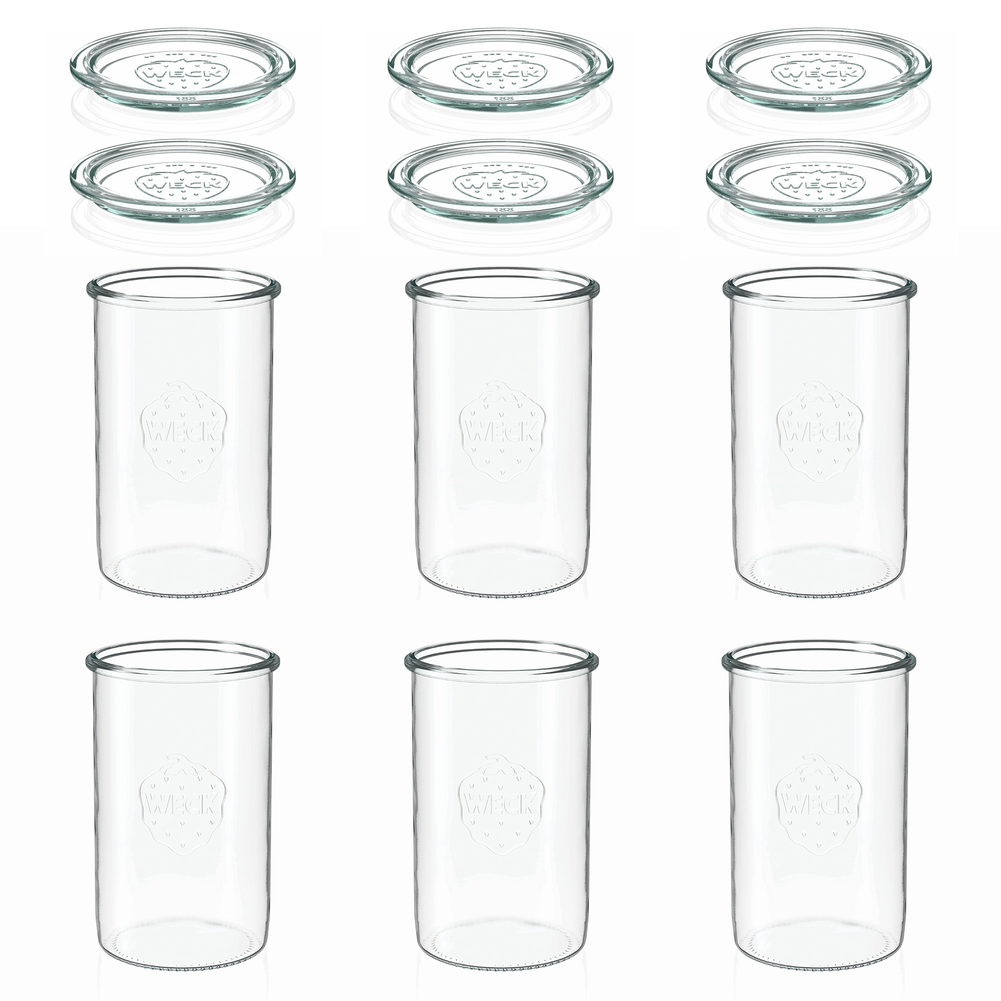 6x 1000 ml WECK-stiklainis su plačiu burnu su stiklo dangteliu RR 100