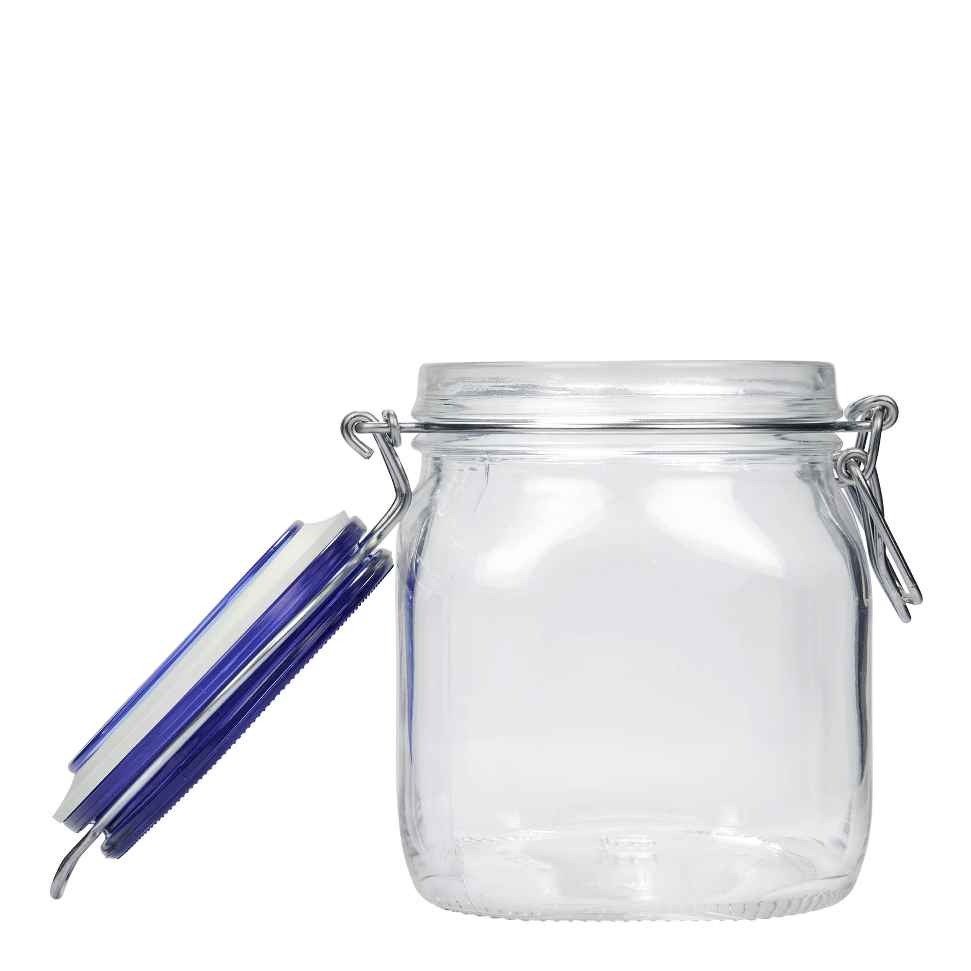750 ml vielos užsegamas stiklainis „Fido“ mėlynu dangteliu, kvadratinis, anga: vielos užsegimas 750 ml vielos užsegamas stiklainis „Fido“ mėlynu dangteliu, kvadratinis, anga: vielos užsegimas