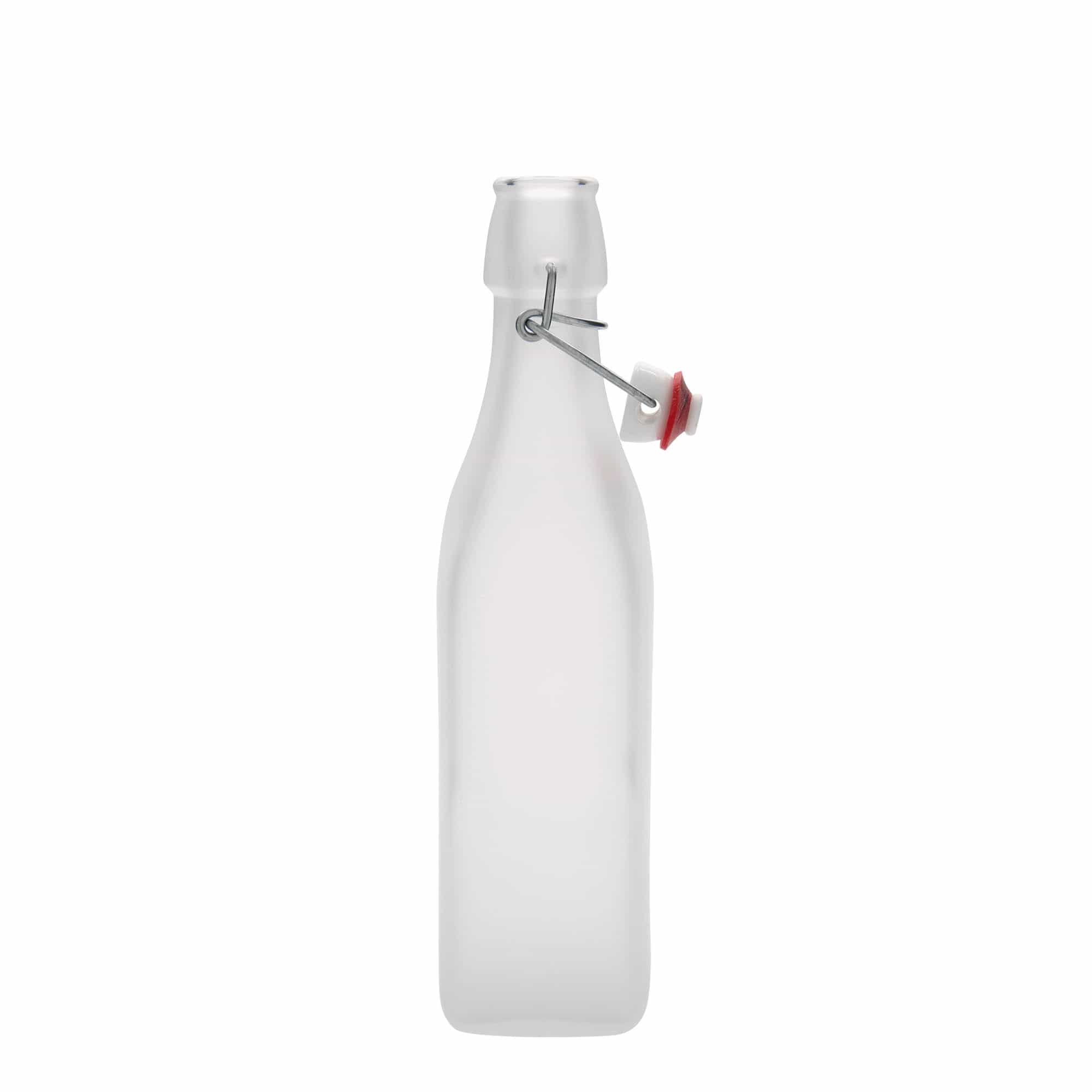 500 ml stiklinis butelis „Swing“, kvadratinis, baltas, anga: užsegamas užraktas