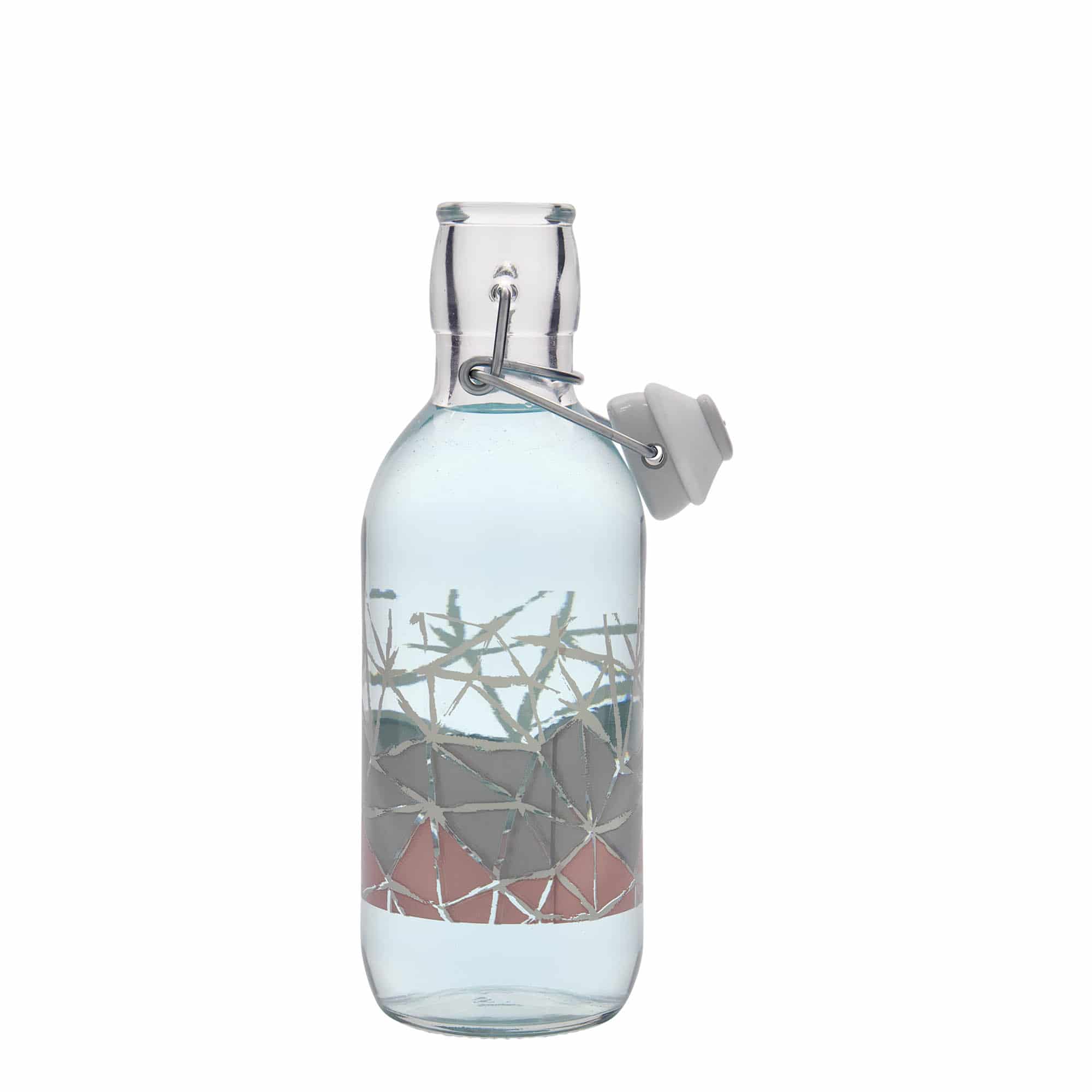 500 ml stiklinis butelis Emilia su spauda „Manolibera rosa“, anga: spaustukas su užraktu
