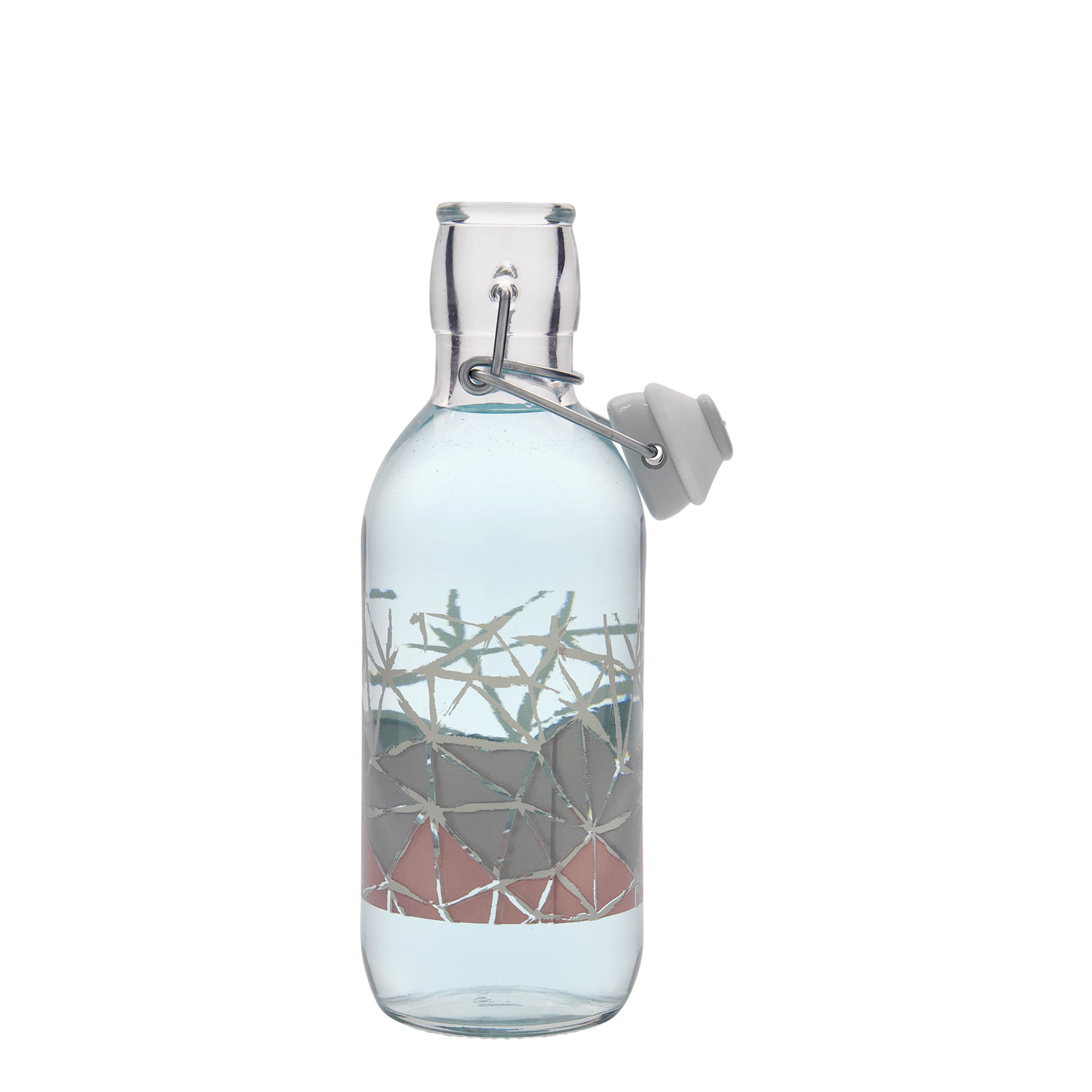 500 ml stiklinis butelis Emilia su spauda „Manolibera rosa“, anga: spaustukas su užraktu 500 ml stiklinis butelis Emilia su spauda „Manolibera rosa“, anga: spaustukas su užraktu