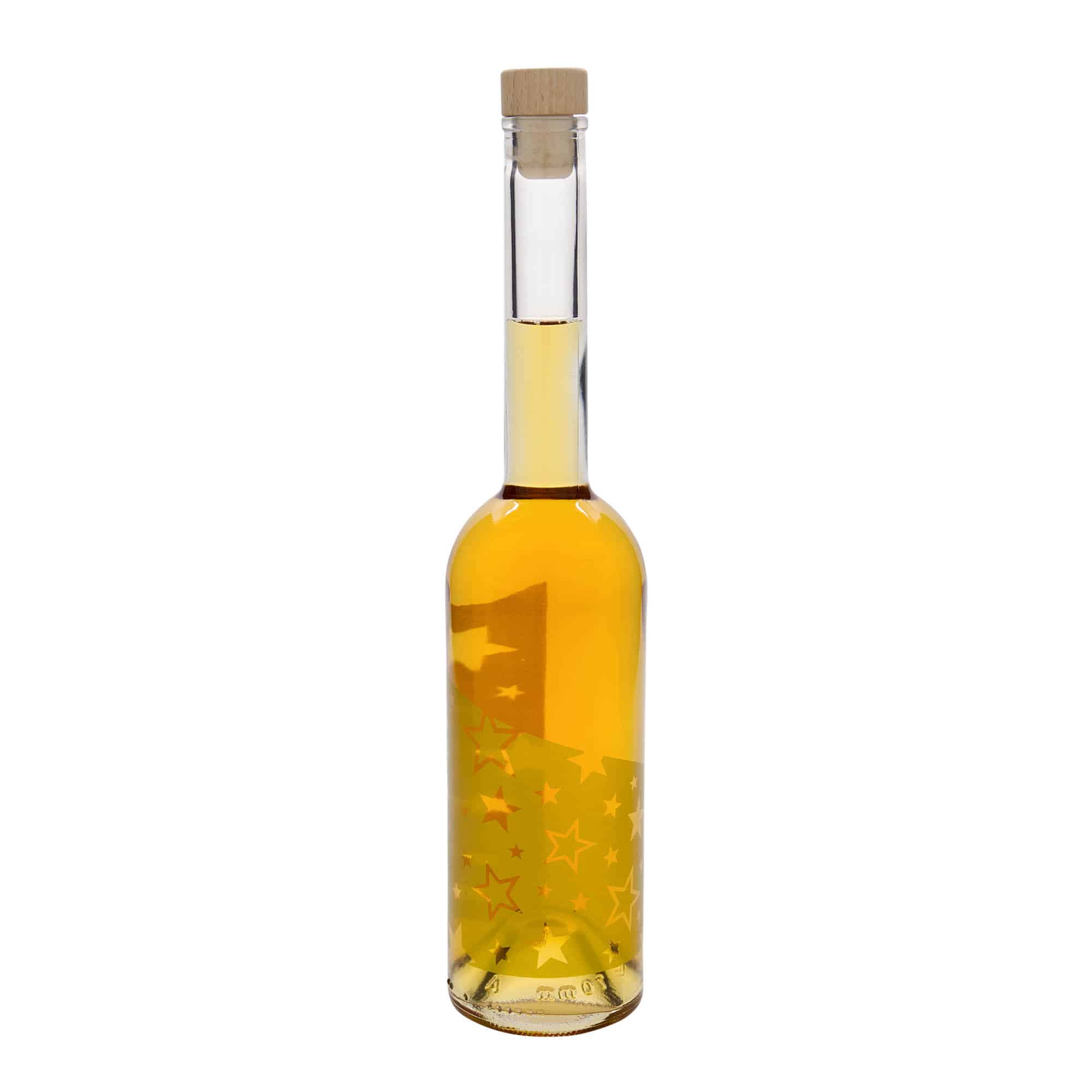 500 ml stiklinis butelis „Opera“, motyvas: auksinės žvaigždės, anga: kamštis