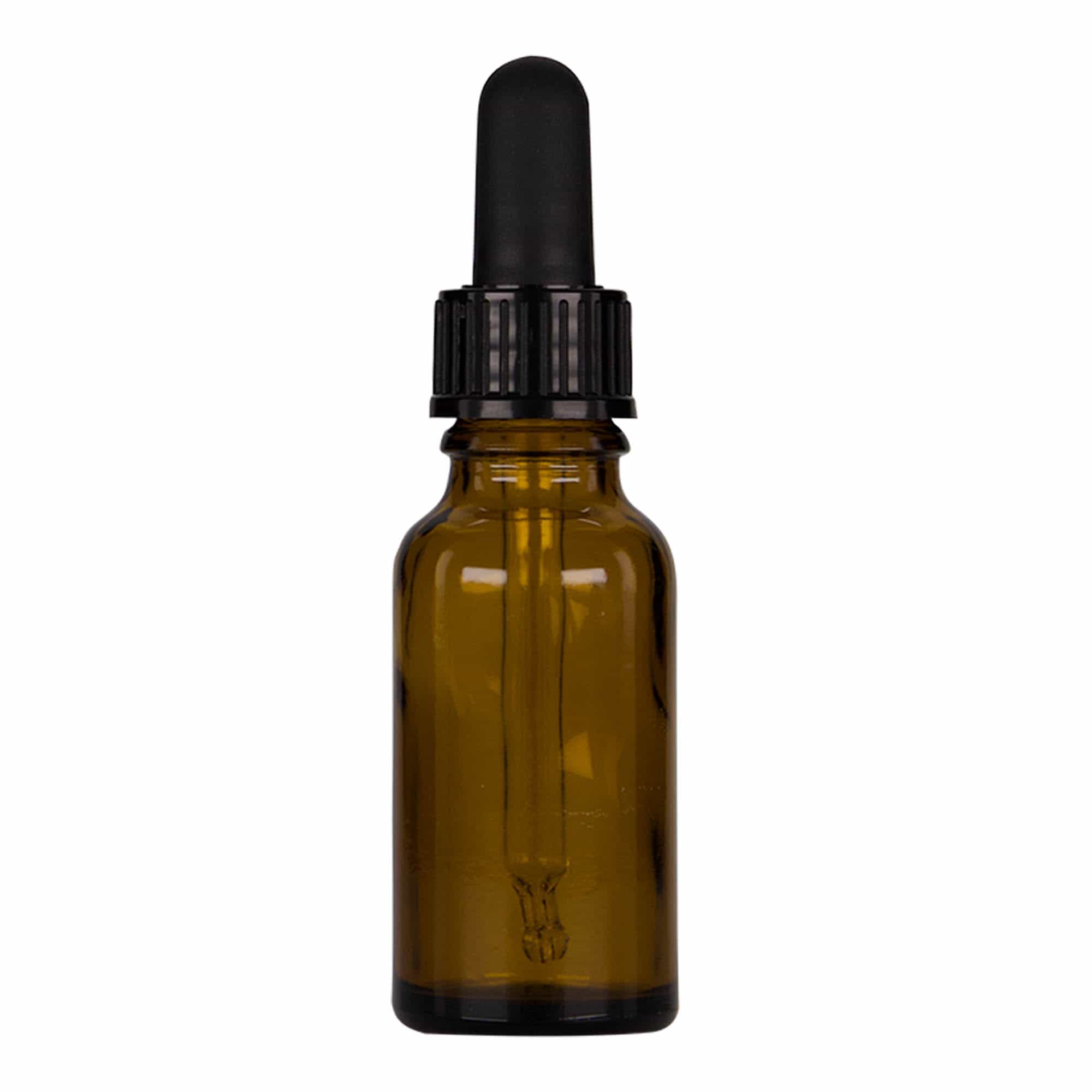 20 ml lašintuvo buteliukas medicinai, stiklas, rudo-juodas, anga: DIN 18