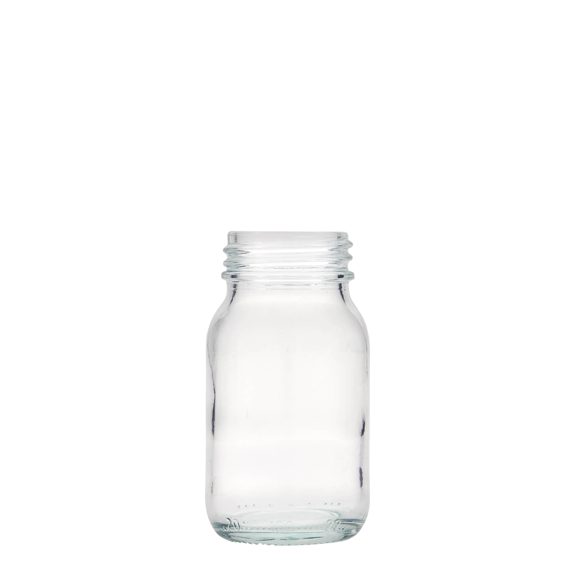 100 ml plataus kaklelio stiklainis, anga: DIN 40 100 ml plataus kaklelio stiklainis, anga: DIN 40