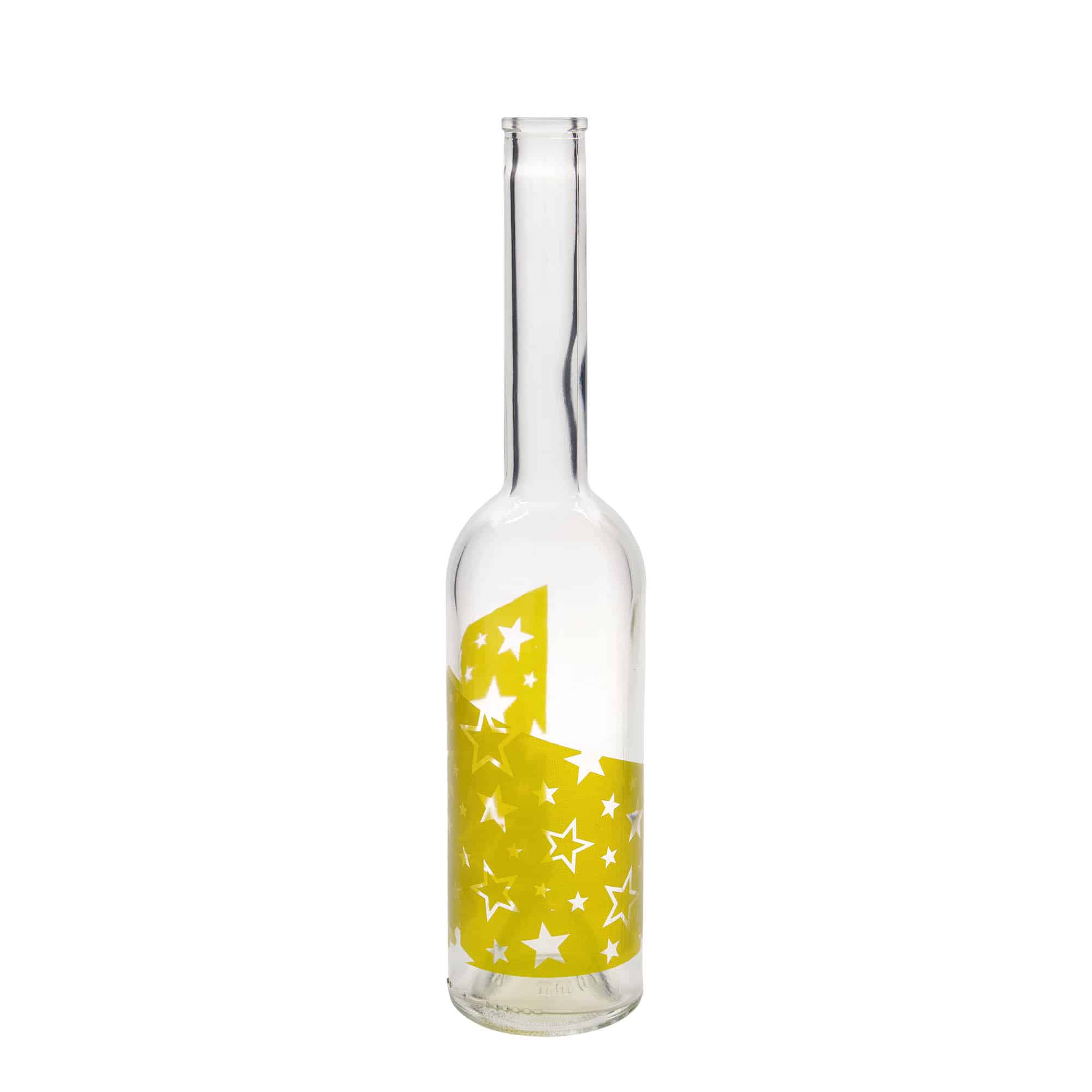 500 ml stiklinis butelis „Opera“, motyvas: auksinės žvaigždės, anga: kamštis