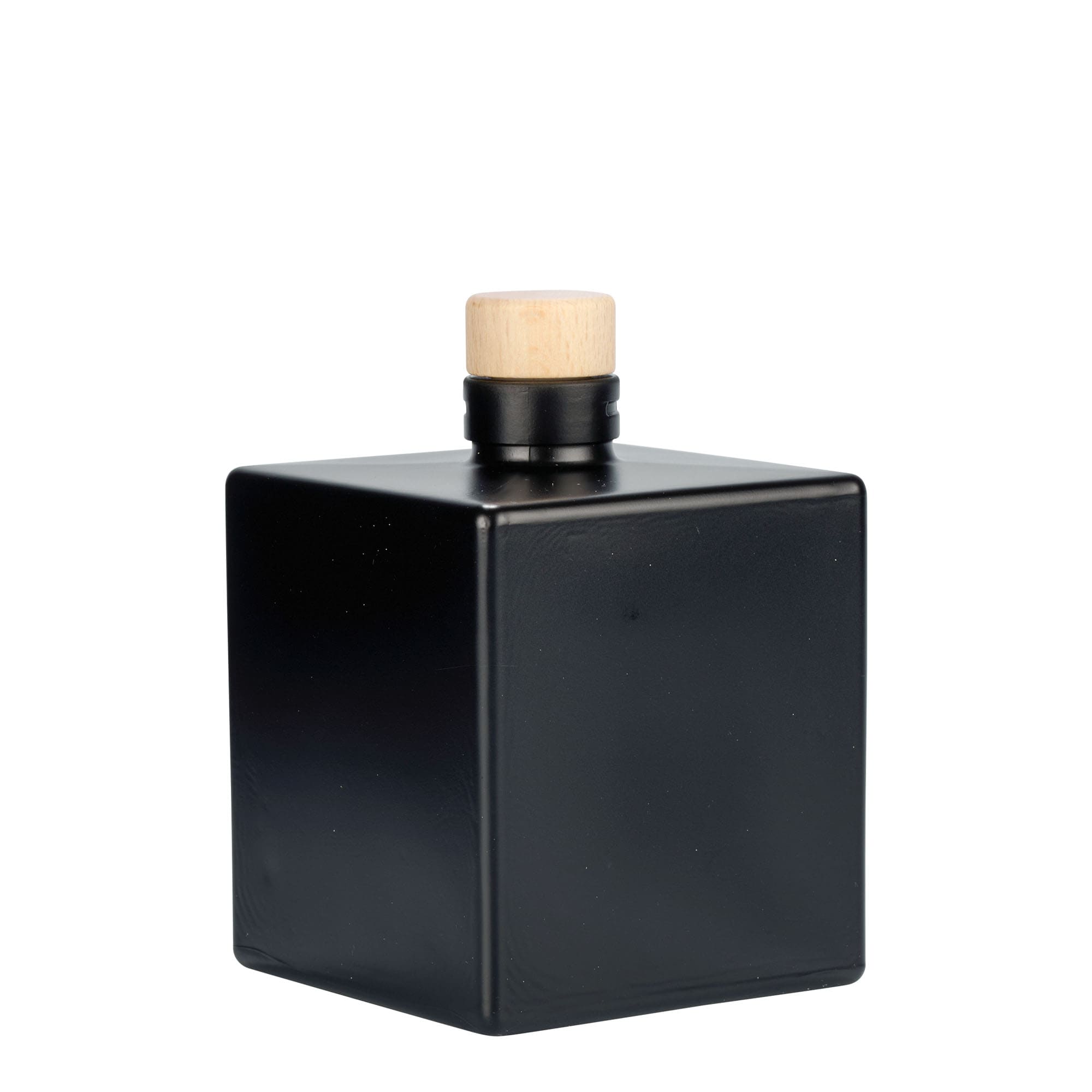 500 ml stiklinis butelis „Cube“, kvadratinis, juodas, anga: kamštis