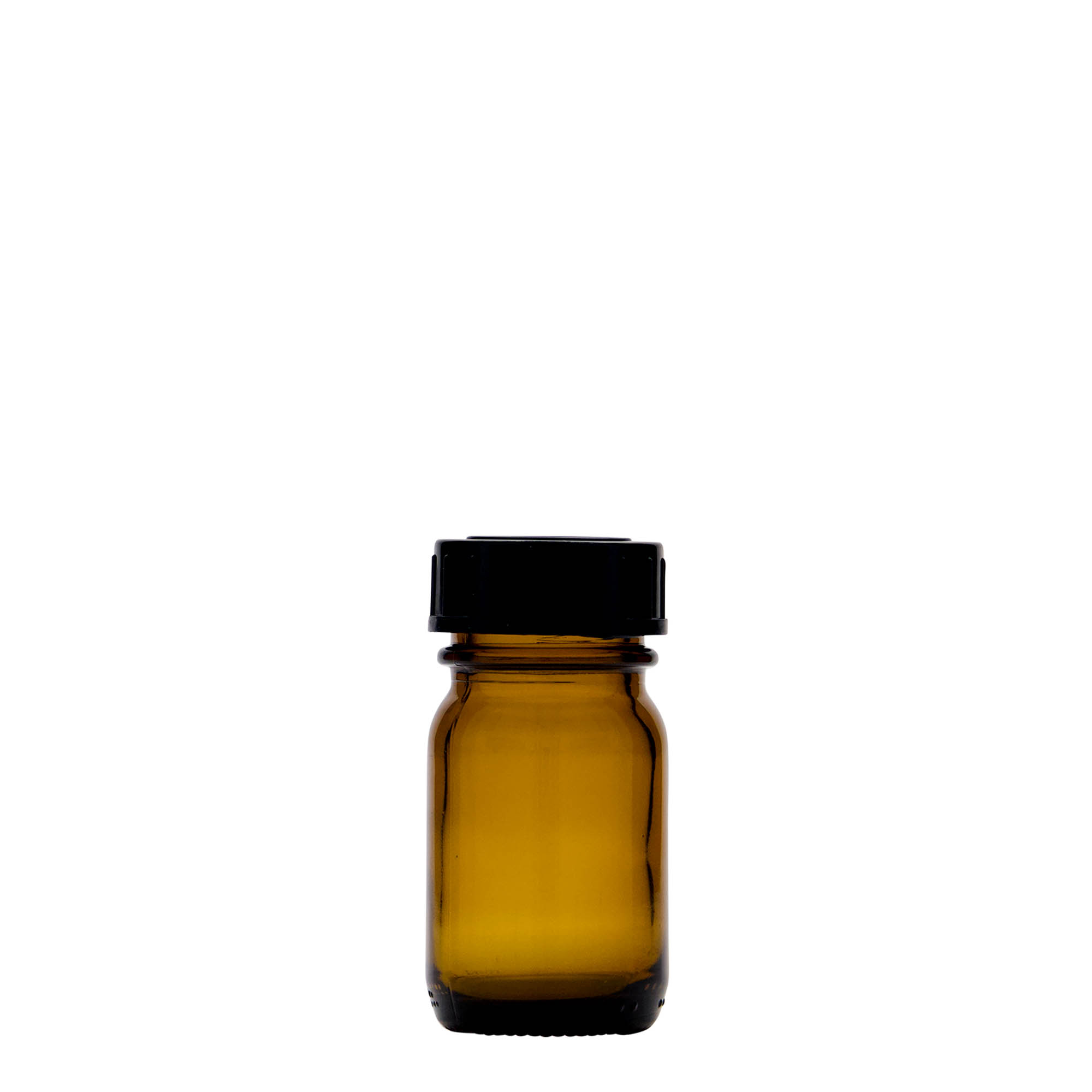 30 ml plačiu kaklu stiklinis buteliukas, rudas, anga: DIN 32