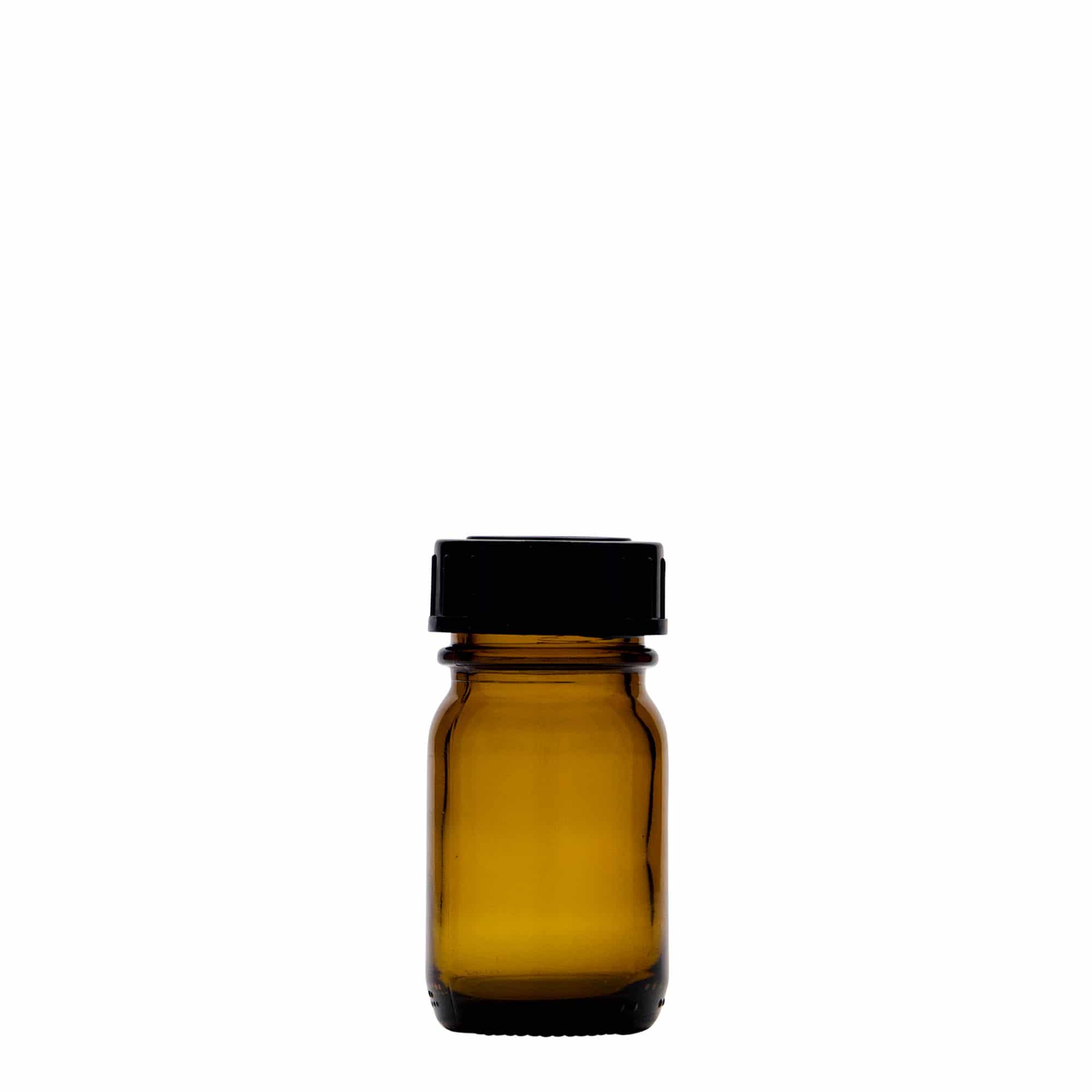 30 ml plačiu kaklu stiklinis buteliukas, rudas, anga: DIN 32