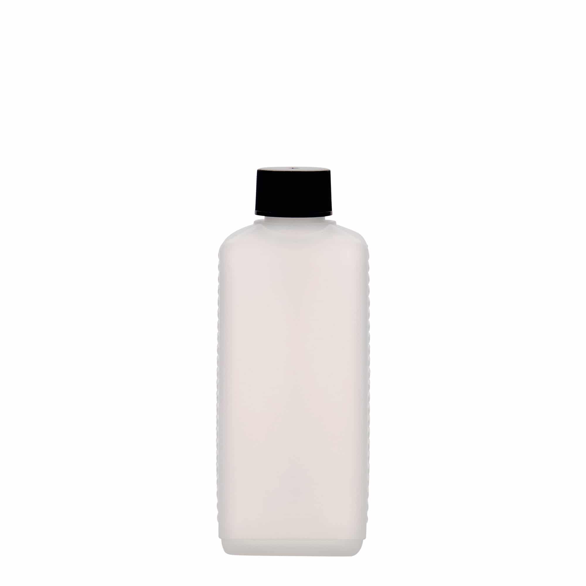 250 ml kanistrinė buteliukas, stačiakampis, HDPE plastikas, natūralios spalvos, anga: DIN 25 EPE
