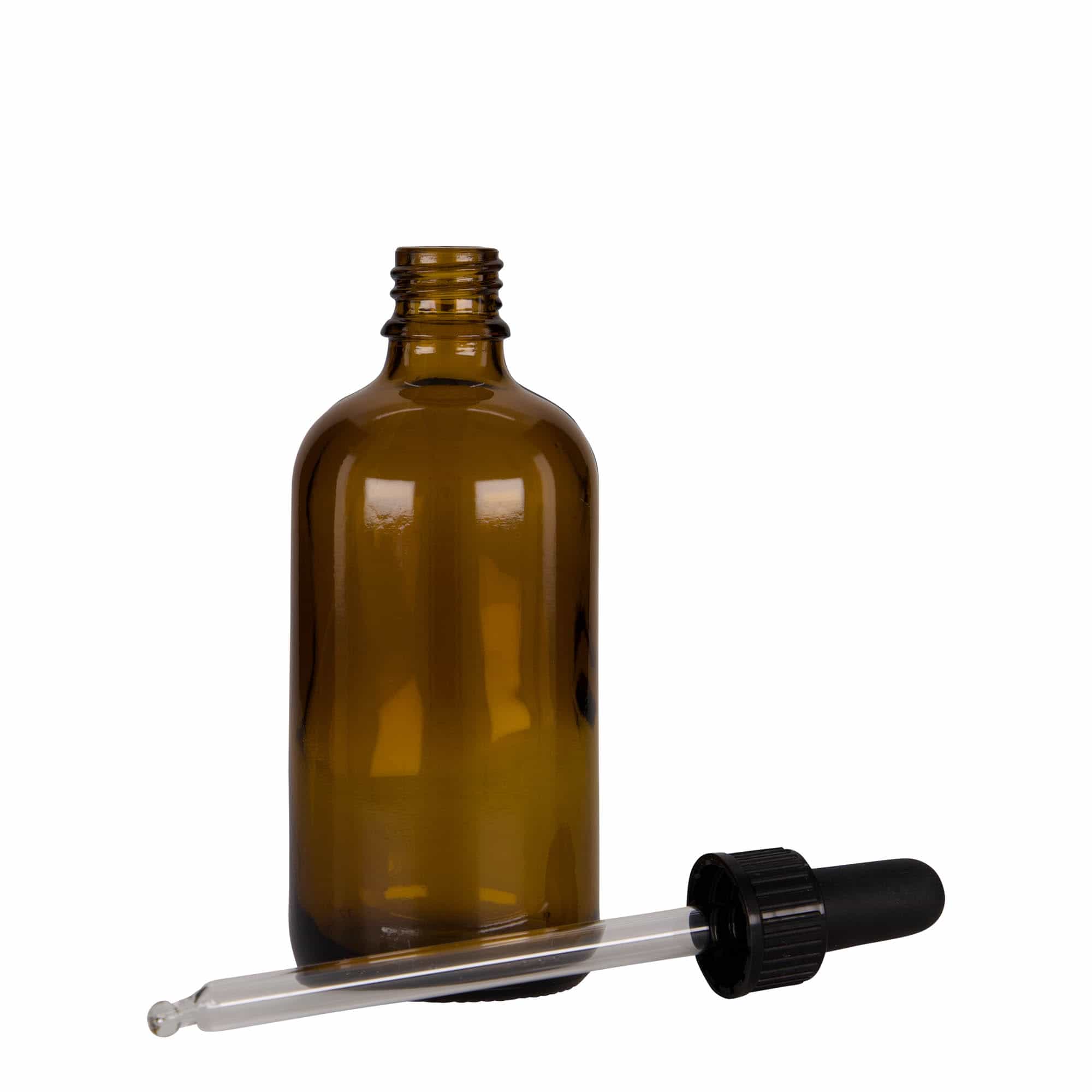 100 ml lašintuvo buteliukas, medicininis, stiklinis, rudo-juodas, burna: DIN 18