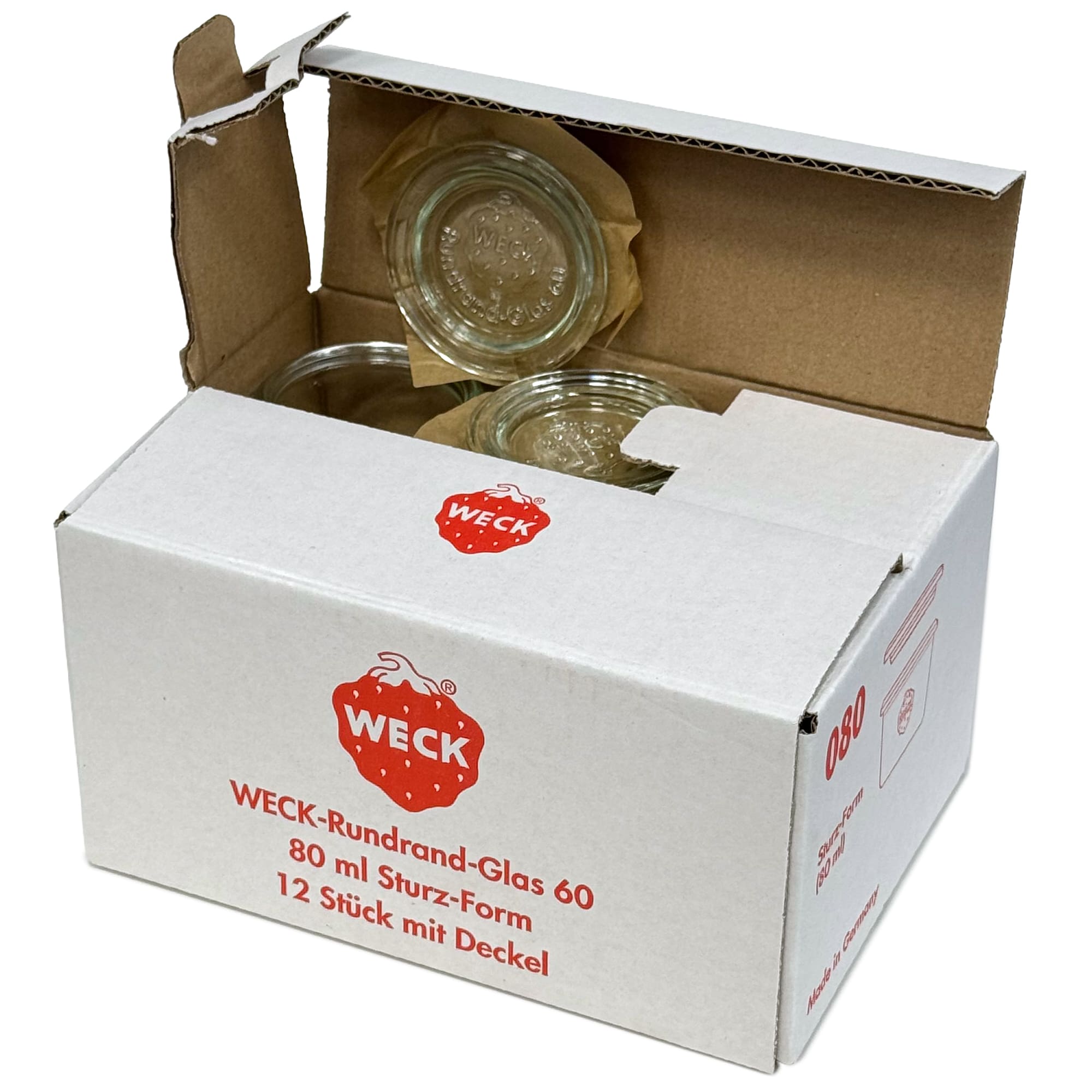 12x 80 ml WECK-stiklainis su plačiu burnu su stiklo dangteliu RR 60