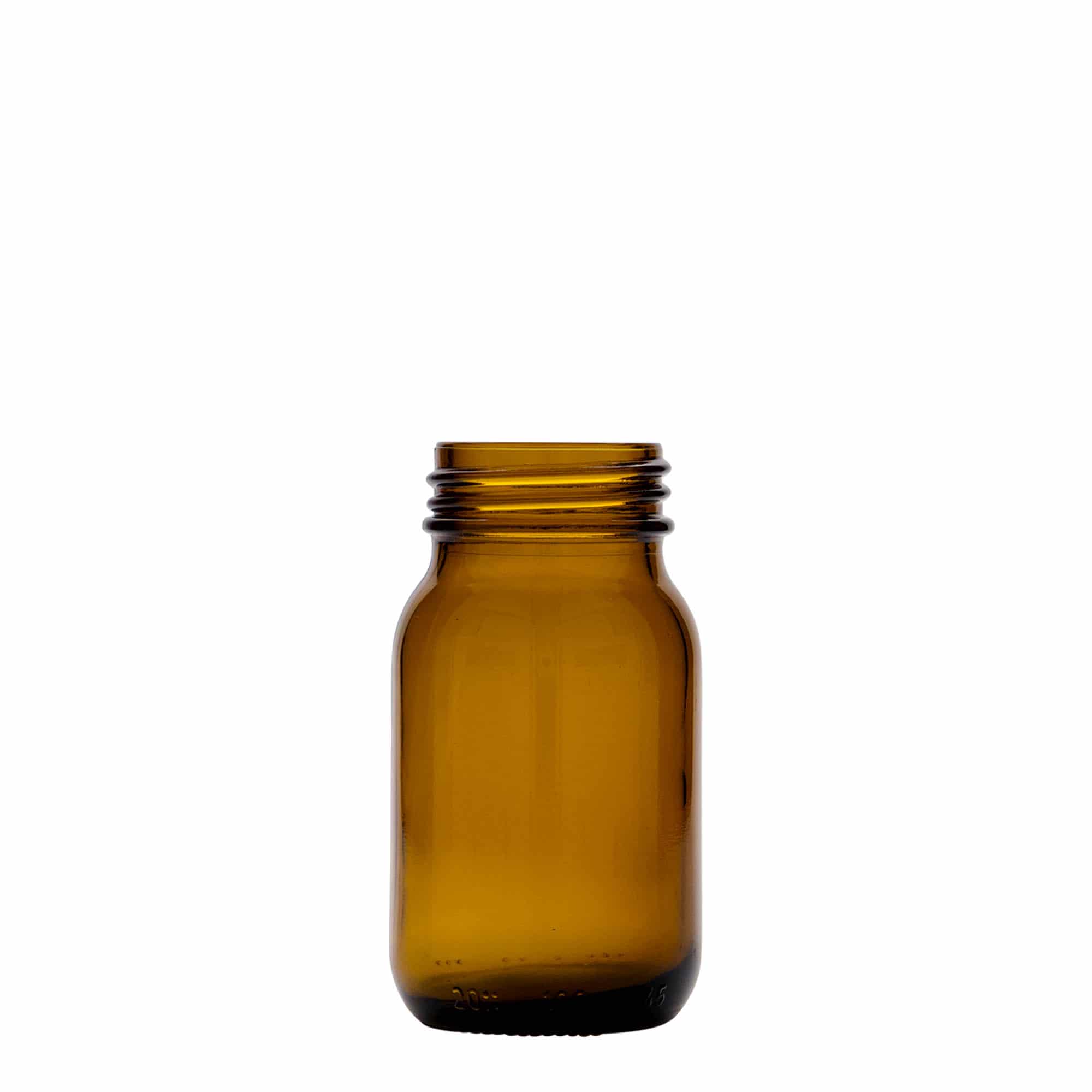 100 ml plačiakaklis stiklainis, rudas, anga: DIN 40 100 ml plačiakaklis stiklainis, rudas, anga: DIN 40