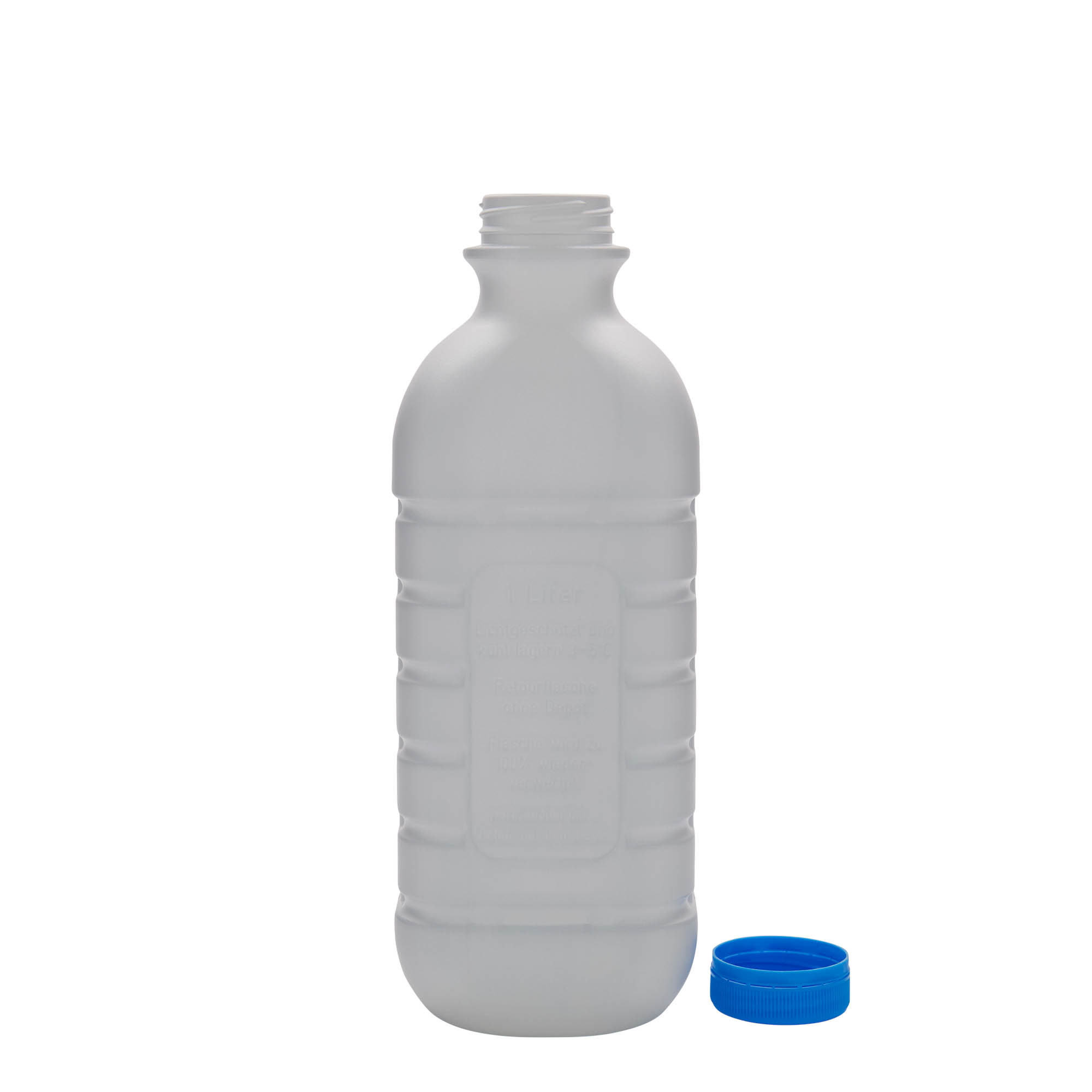 1.000 ml pieno butelis, stačiakampis, HDPE plastikas, baltas, anga: PEHD40 1.000 ml pieno butelis, stačiakampis, HDPE plastikas, baltas, anga: PEHD40