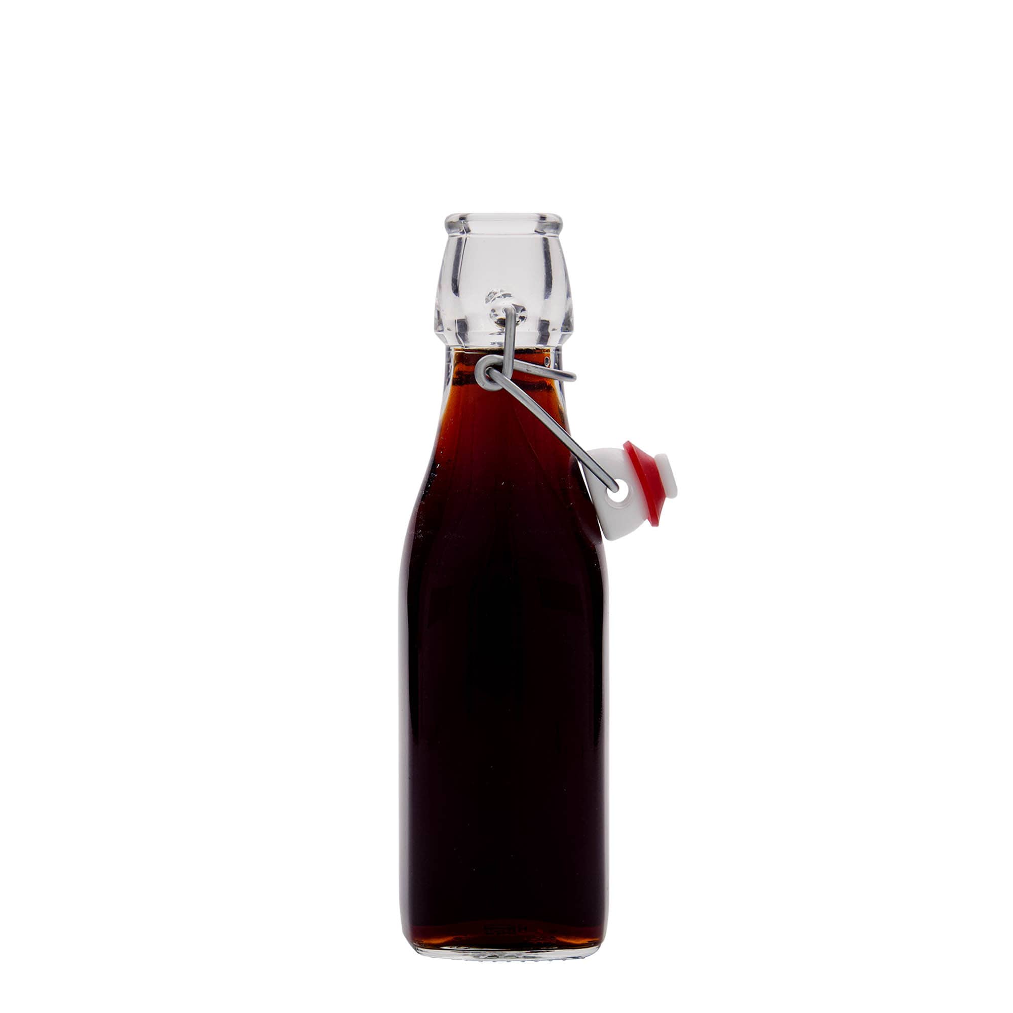 250 ml stiklinis butelis „Swing“, kvadratinis, anga: užsegamas užraktu