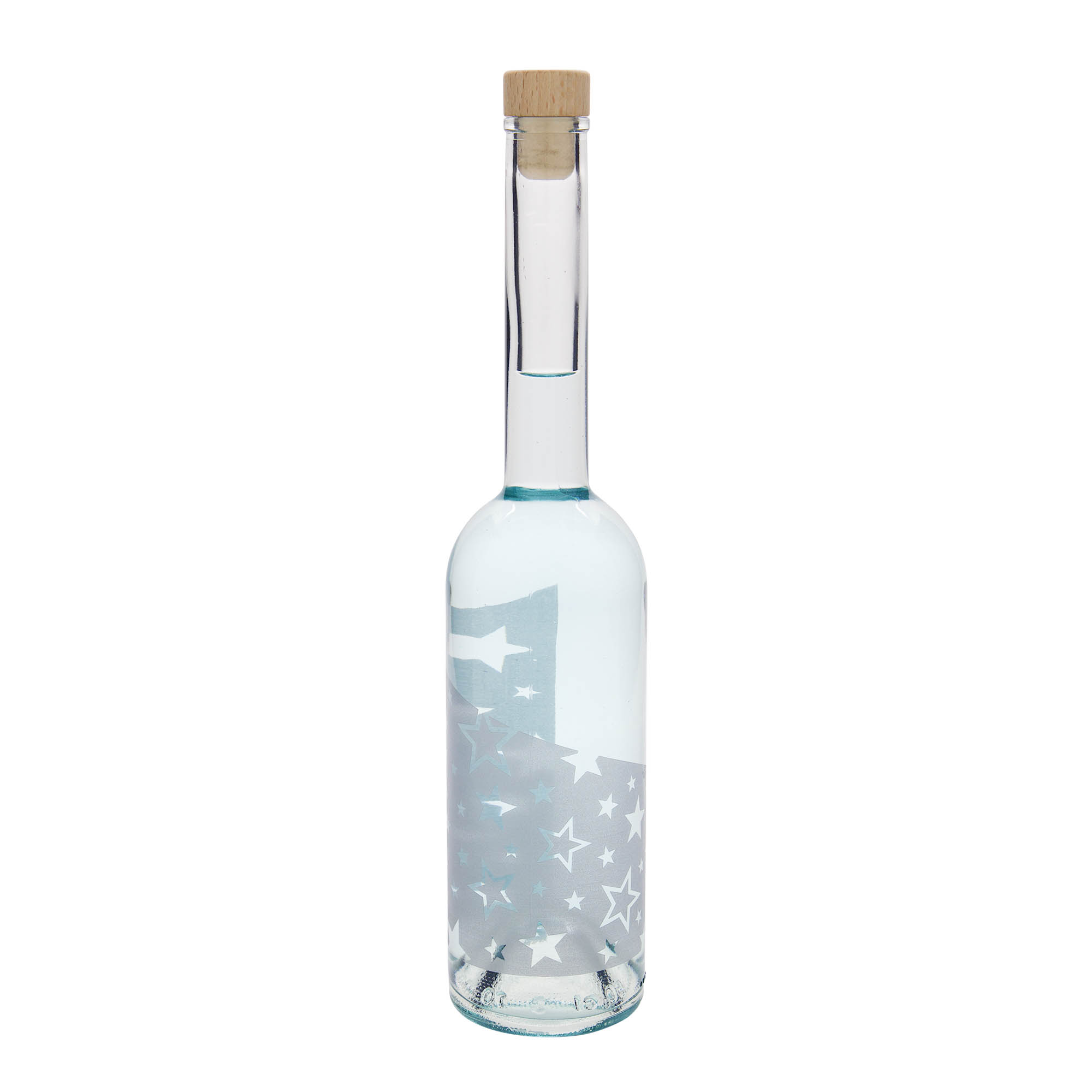 500 ml stiklinis butelis „Opera“, motyvas: sidabrinės žvaigždės, kamštis: kamštis 500 ml stiklinis butelis „Opera“, motyvas: sidabrinės žvaigždės, kamštis: kamštis