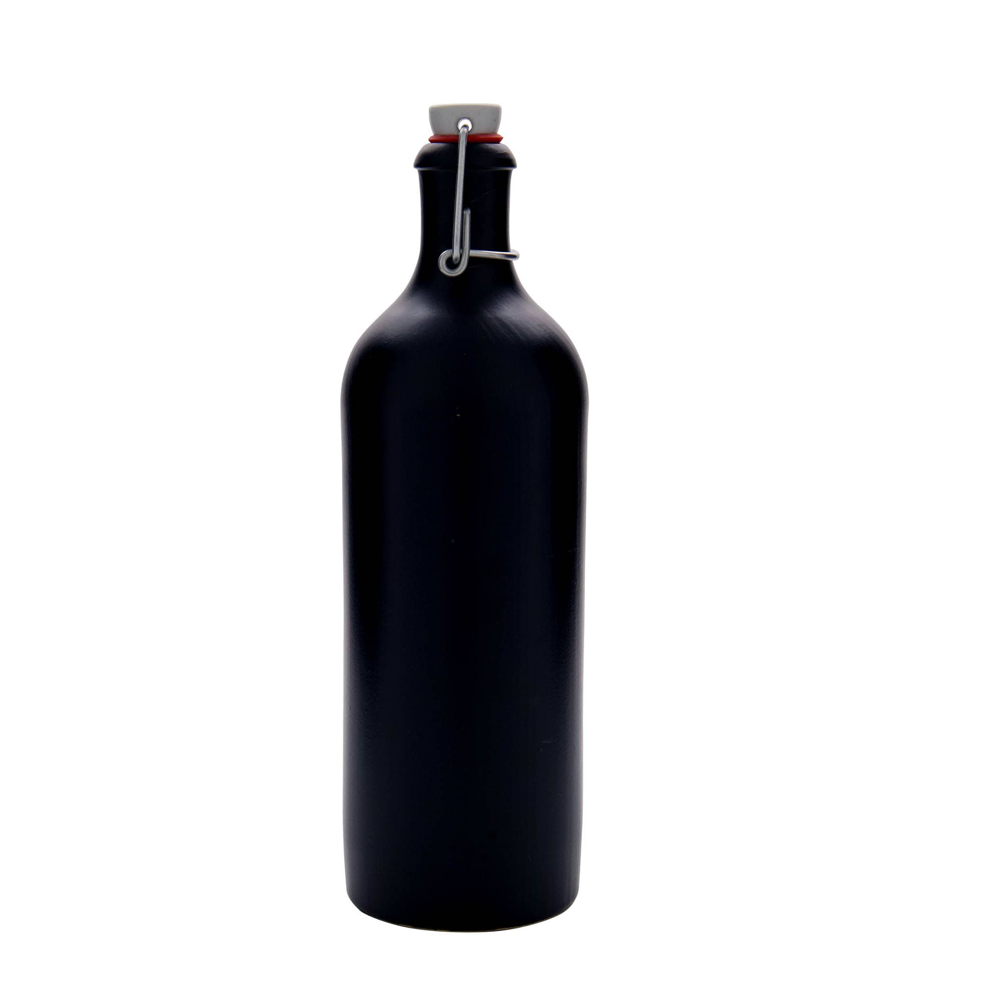 750 ml molinis ąsotis, keraminis, juodas, burna: spaustukas uždarymui