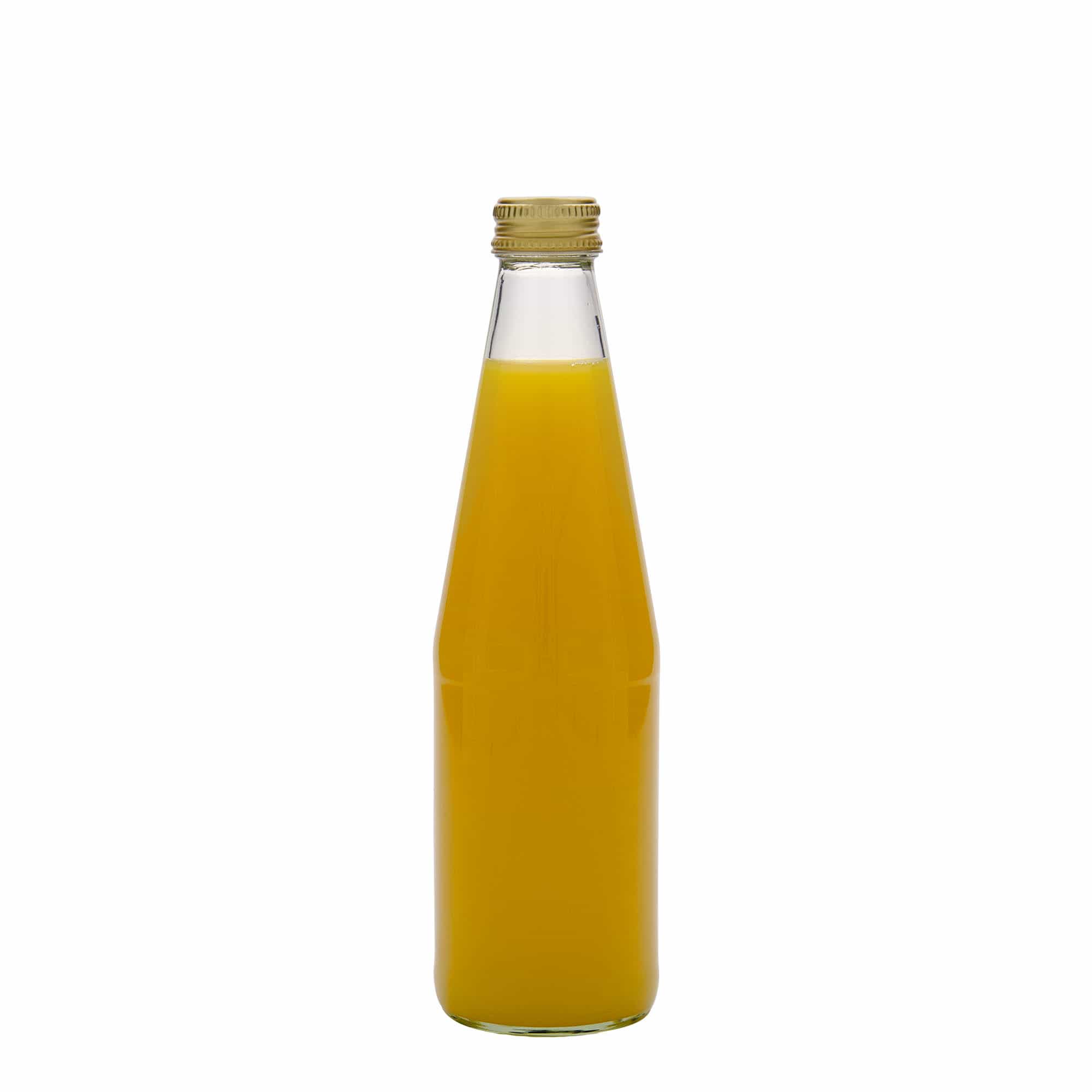 330 ml universali buteliukas morkos formos, stiklas, burna: PP 28
