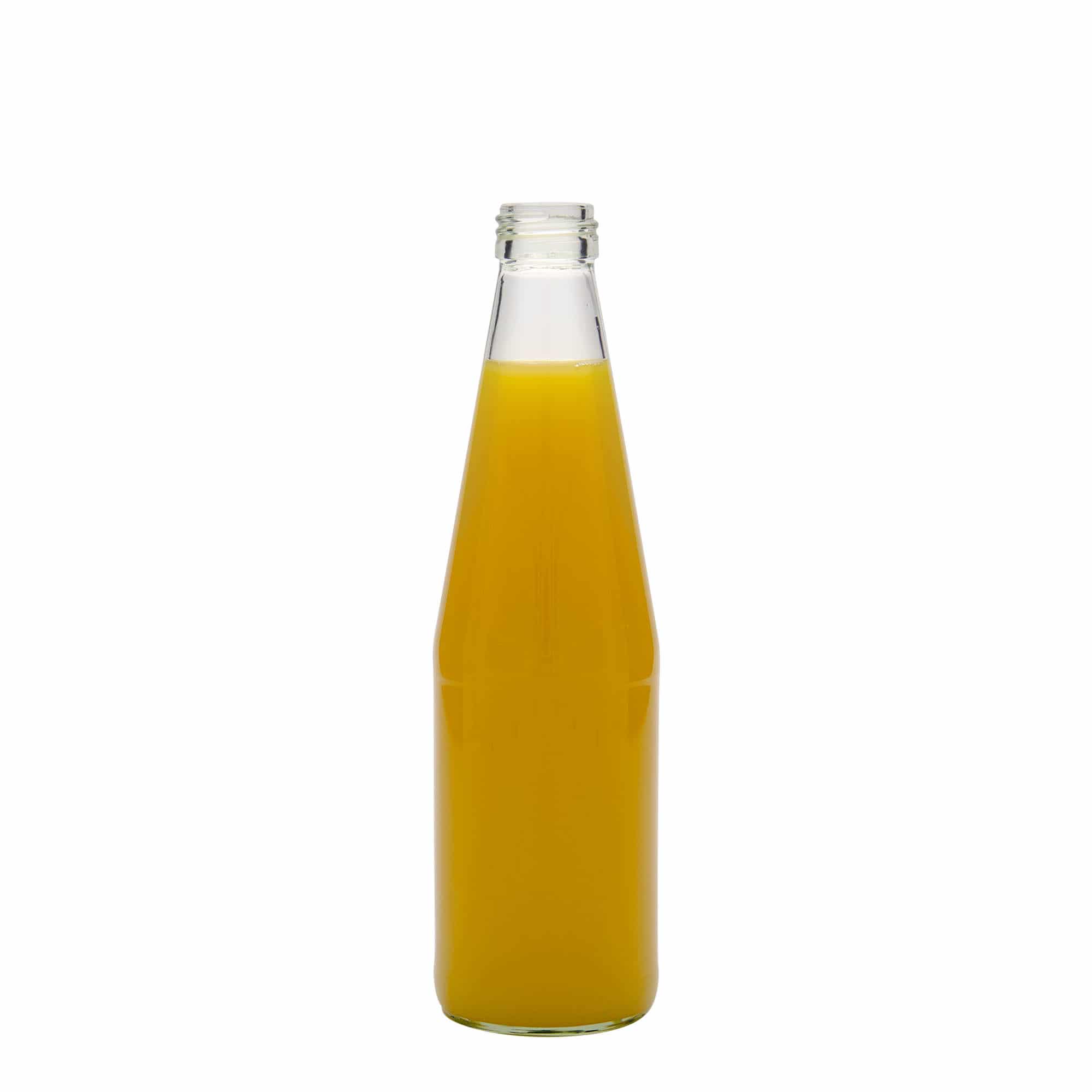 330 ml universali buteliukas morkos formos, stiklas, burna: PP 28