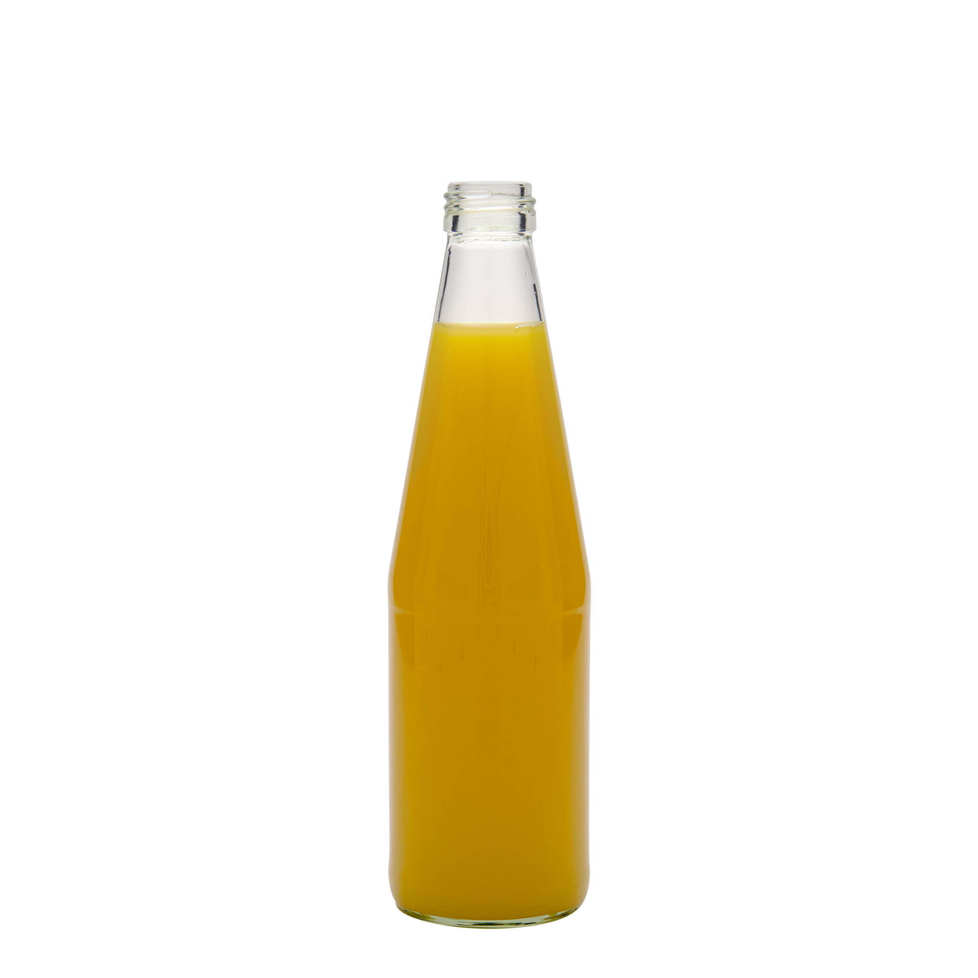 330 ml universali buteliukas morkos formos, stiklas, burna: PP 28