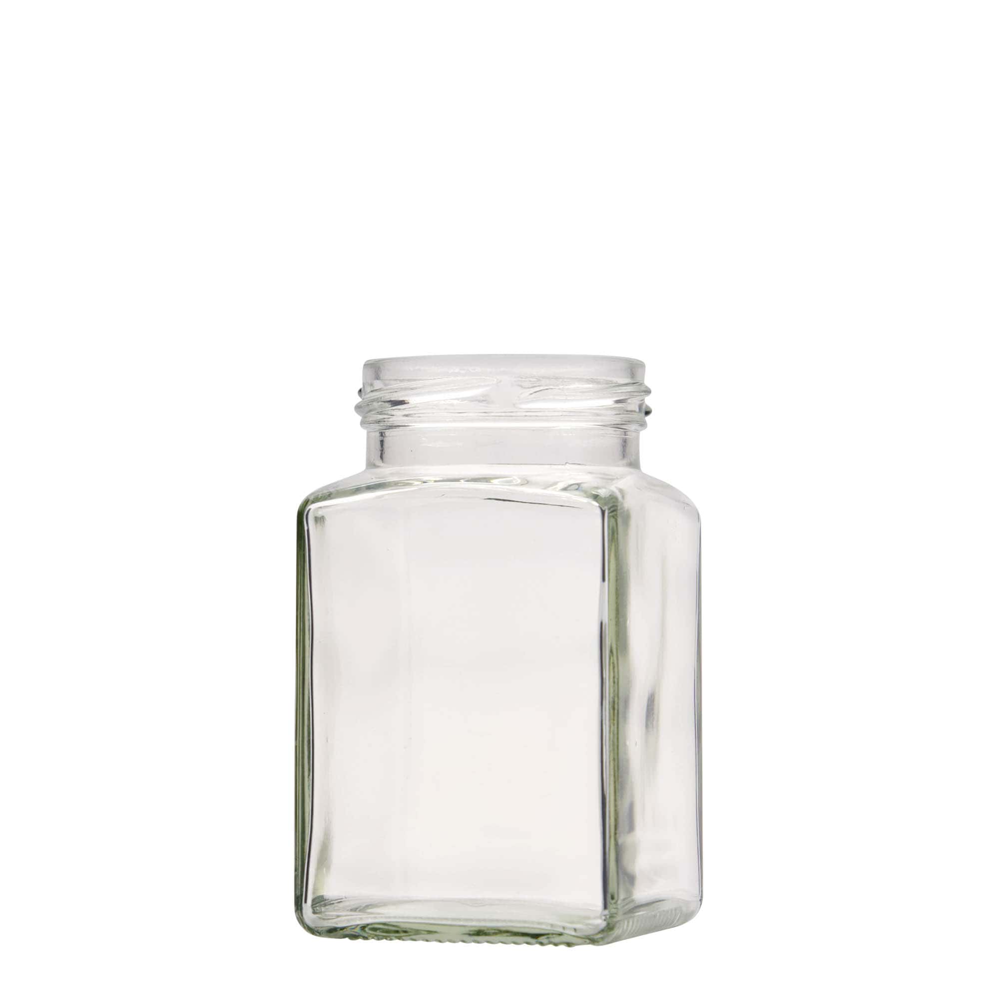 260 ml keturkampis stiklas, anga: sukamas dangtelis (TO 58)