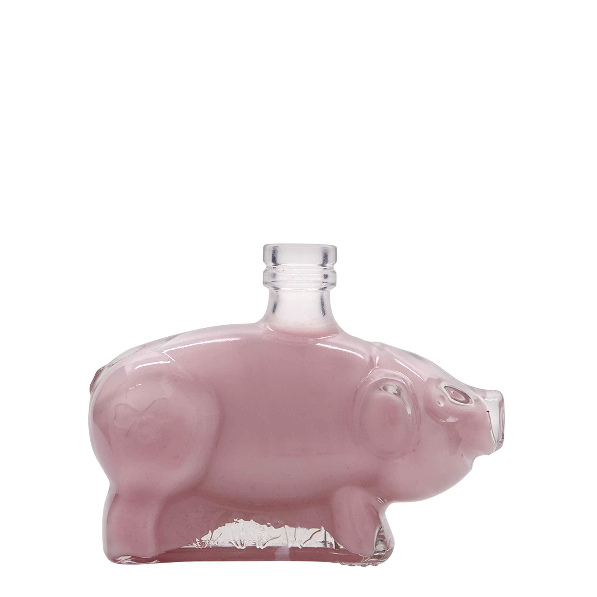 200 ml stiklinis buteliukas „Laimės kiaulytė“, anga: kamštis