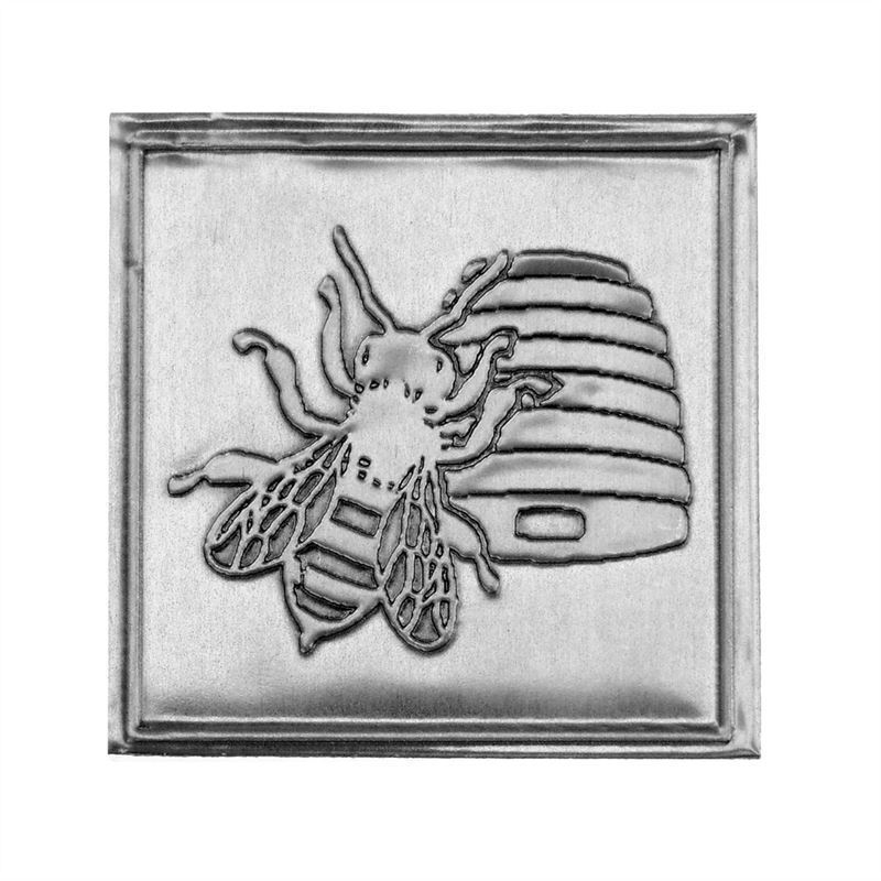 Švino etiketė „Medus“, kvadratinė, metalinė, sidabrinė