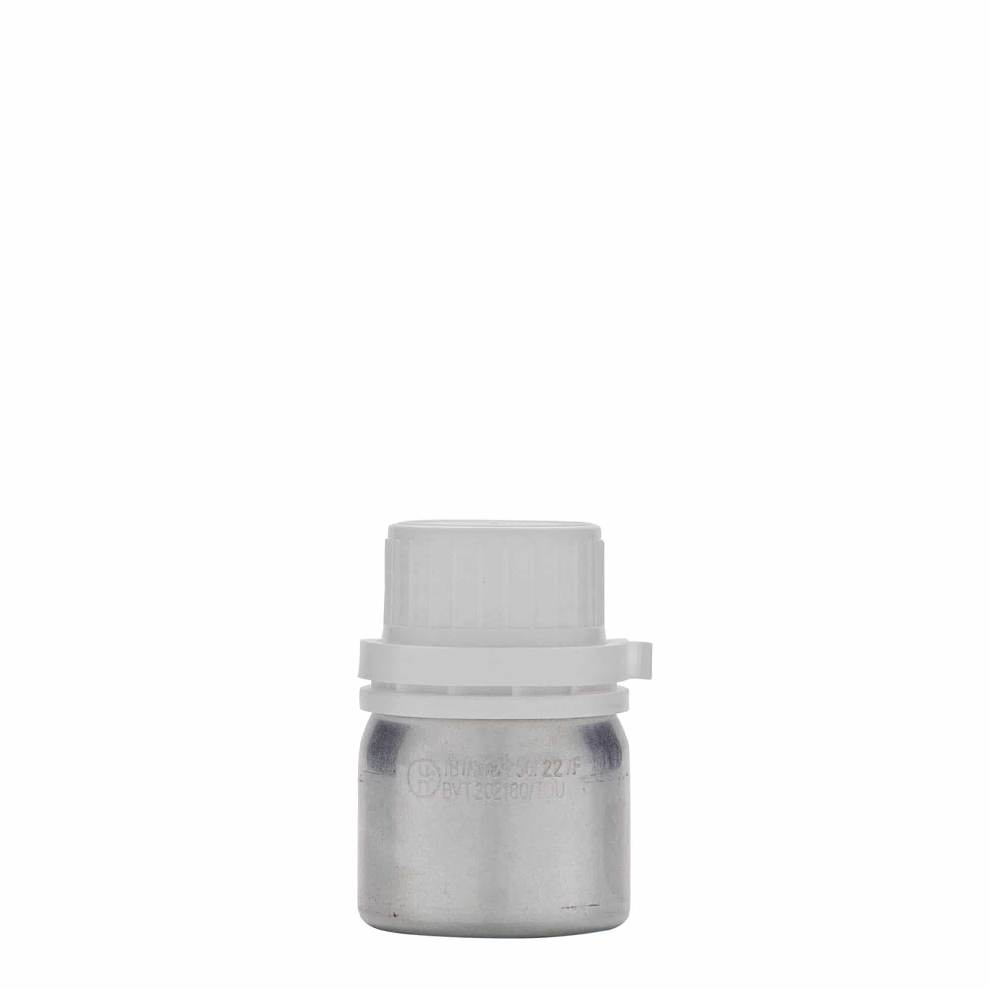 50 ml aliuminio buteliukas, metalas, sidabrinės spalvos, anga: DIN 32