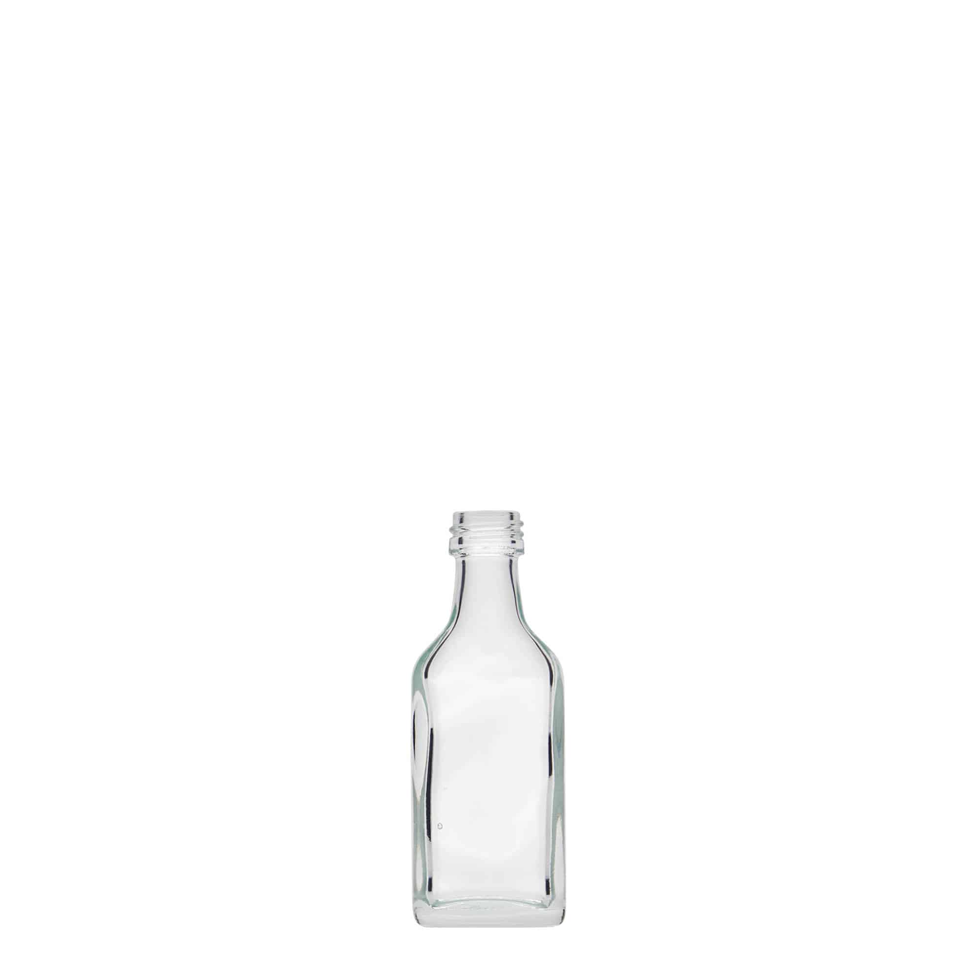 20 ml kišeninė buteliukė, stačiakampė, stiklinė, anga: PP 18