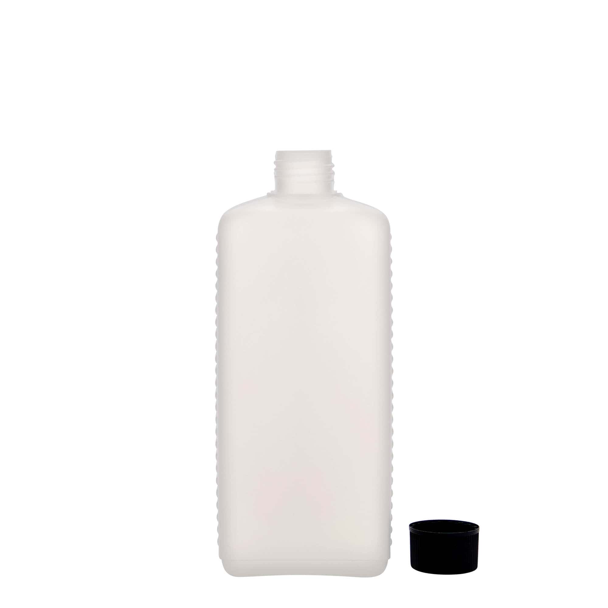 500 ml kanistrinė butelis, stačiakampis, HDPE plastikas, natūralios spalvos, anga: DIN 25 EPE