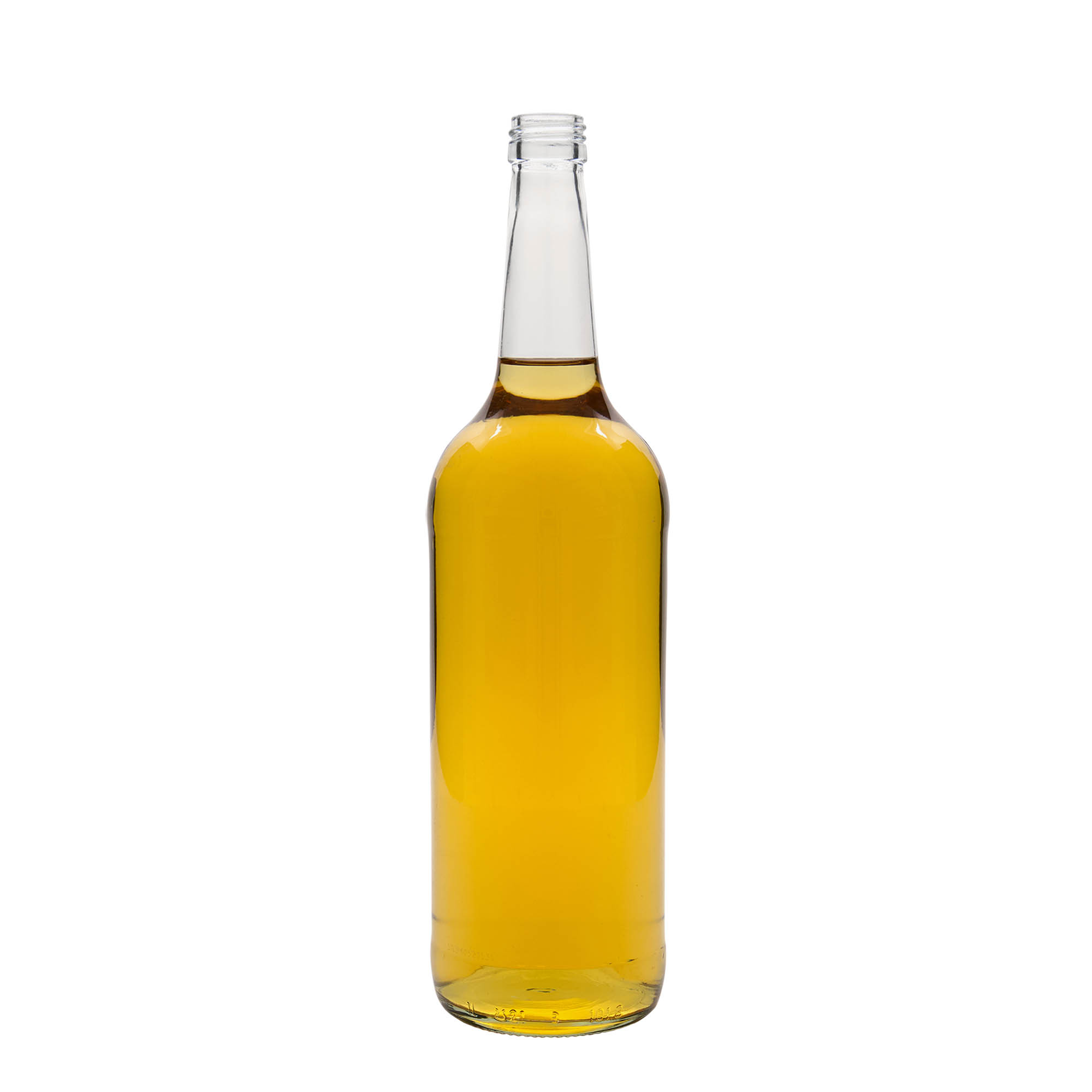 1.000 ml stiklinis butelis su tiesiu kakleliu, anga: PP 28 1.000 ml stiklinis butelis su tiesiu kakleliu, anga: PP 28