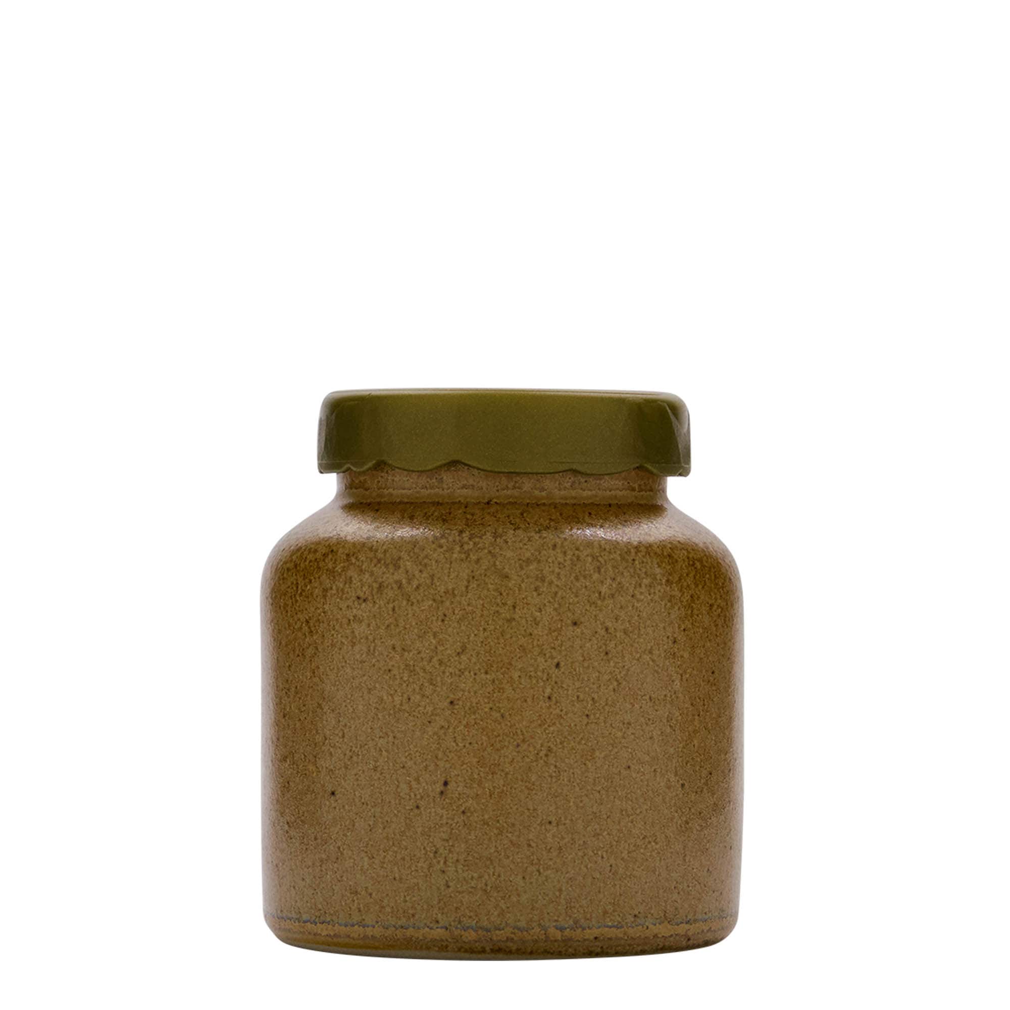 270 ml akmens masės indas, keramika, ruda-kristalinė, burna: užlenkiamas dangtis