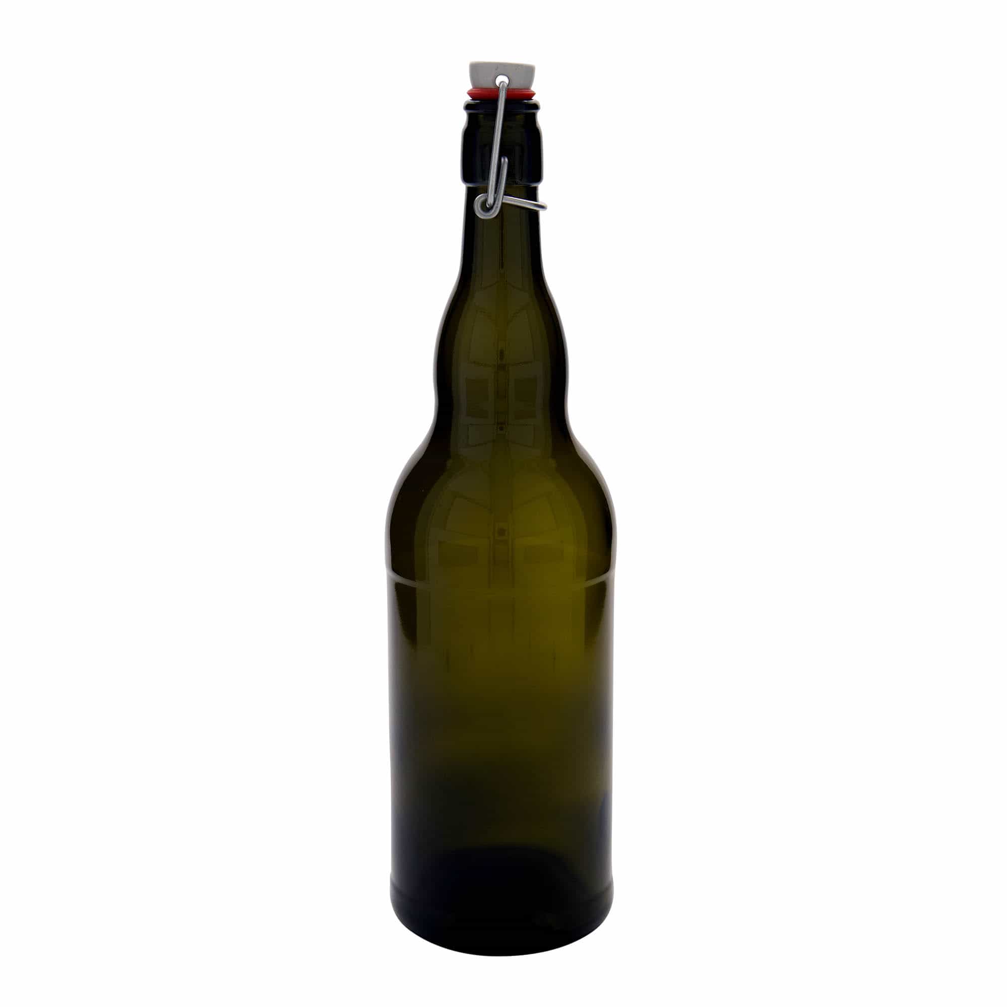 1.000 ml alaus butelis Belgija, stiklas, senovinė žalia, anga: užsegamas užraktas