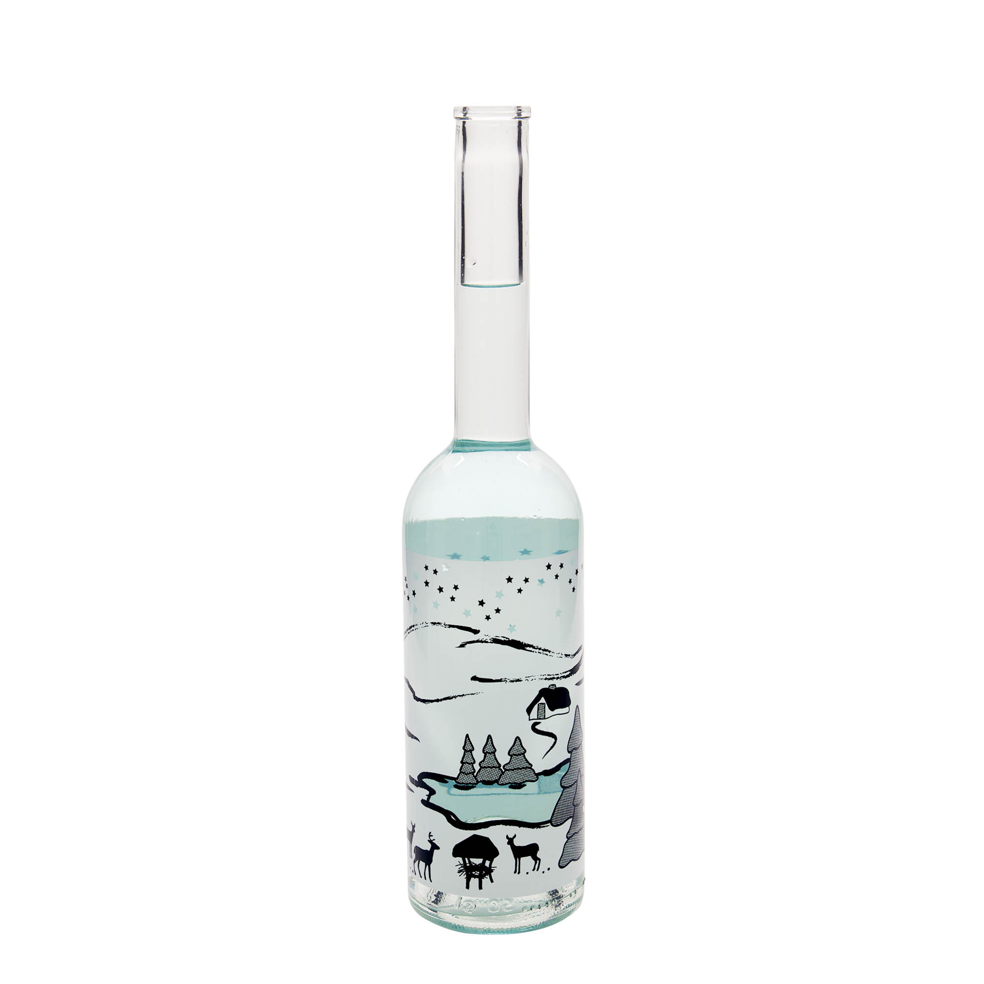 500 ml stiklinis butelis „Opera“, motyvas: žiemos sapnas-bianco, kamštis: kamštis