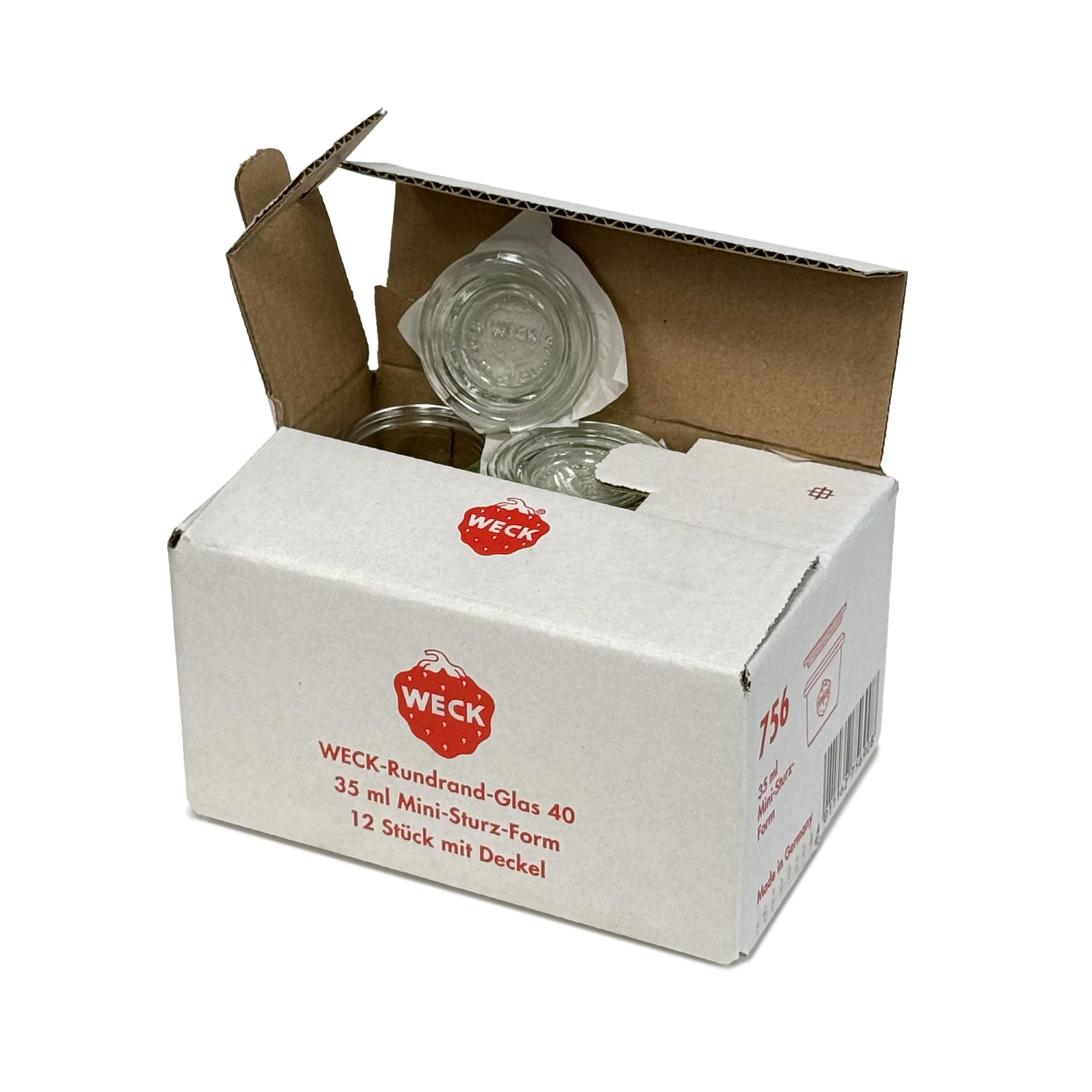 12x 35 ml WECK-stiklainis su plačiu burnu su stiklo dangteliu RR 40
