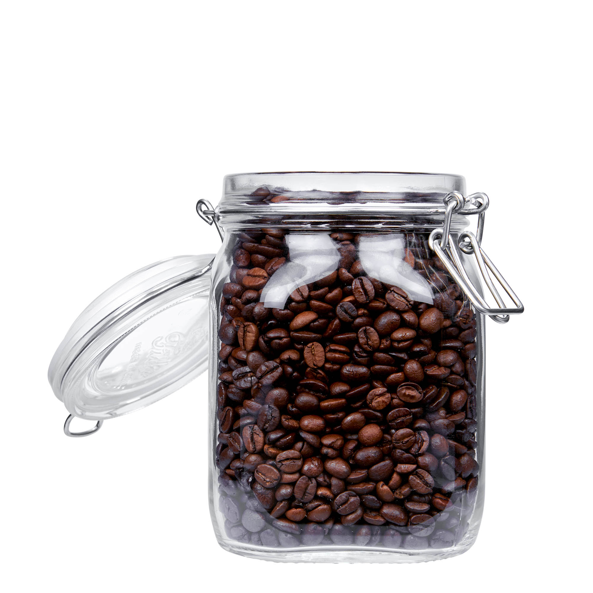 1.000 ml vielos užsegimo stiklainis „Fido“, kvadratinis, anga: vielos užsegimas