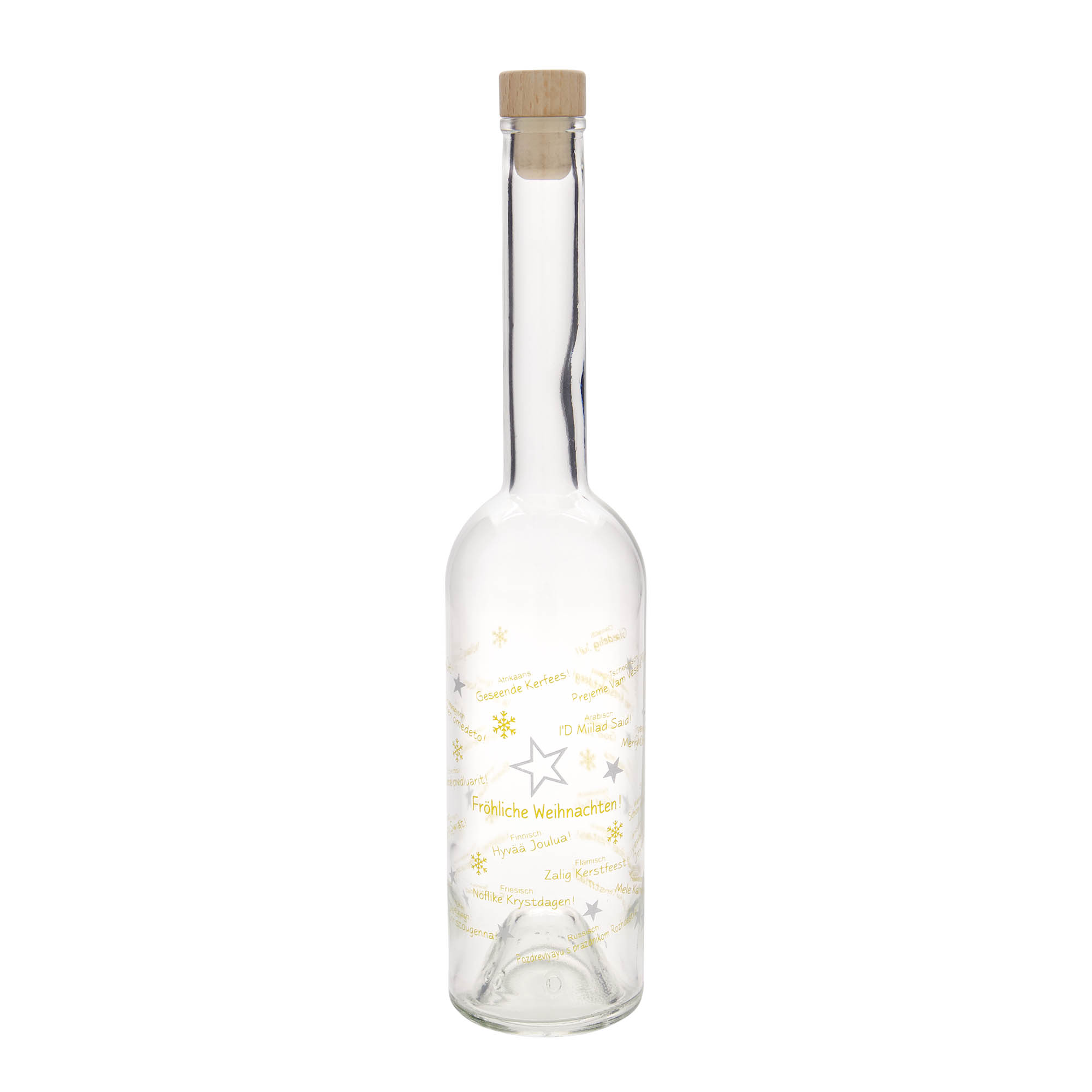 500 ml stiklinis butelis „Opera“, motyvas: Kalėdos pasaulyje, kamštis