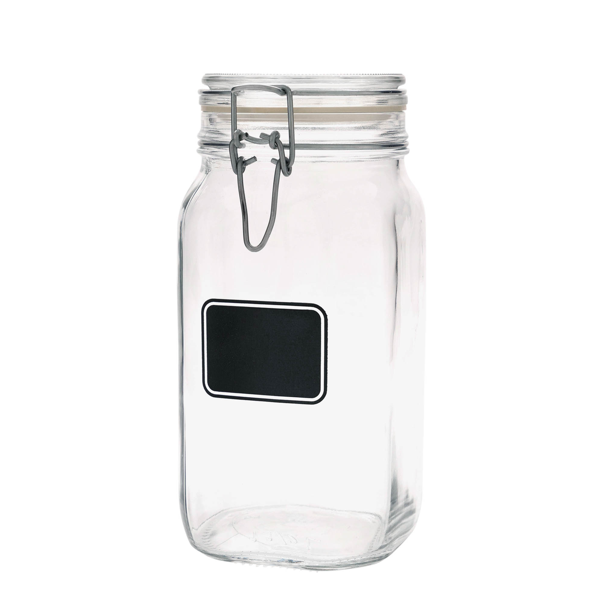 1.500 ml vielos užsegamas stiklainis „Fido“, motyvas: etikečių plotas, kvadratinis, anga: vielos užsegimas 1.500 ml vielos užsegamas stiklainis „Fido“, motyvas: etikečių plotas, kvadratinis, anga: vielos užsegimas